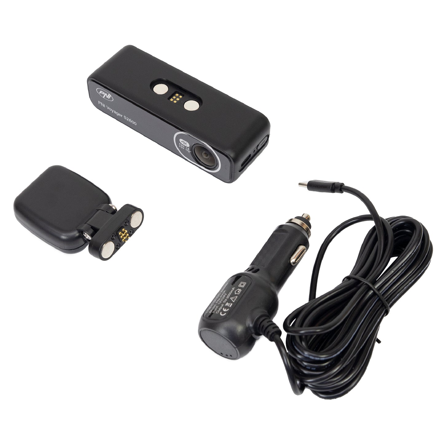 Camera auto DVR PNI Voyager S2600 WiFi, 4K Ultra HD, GPS si card microSD 64GB inclus