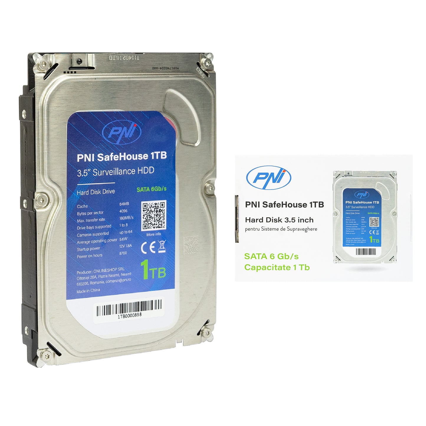 Hard Disk intern PNI SafeHouse 1TB 3.5&#34; HDD, CCTV, 64MB, SATA III, 7200 RPM pentru sisteme de supraveghere