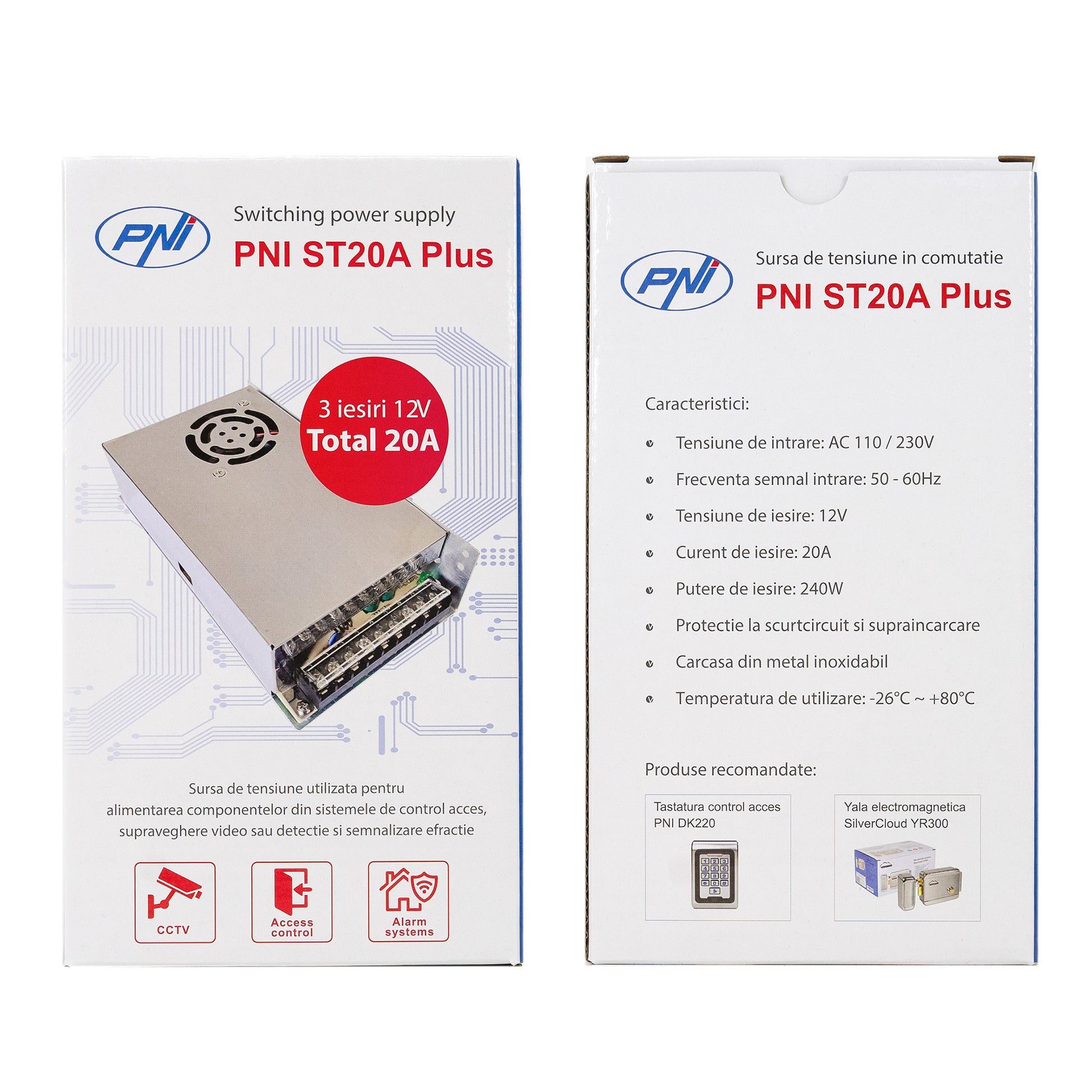 Sursa de tensiune in comutatie PNI ST20A Plus 230V la 12V 20A stabilizata pentru sisteme de supraveghere
