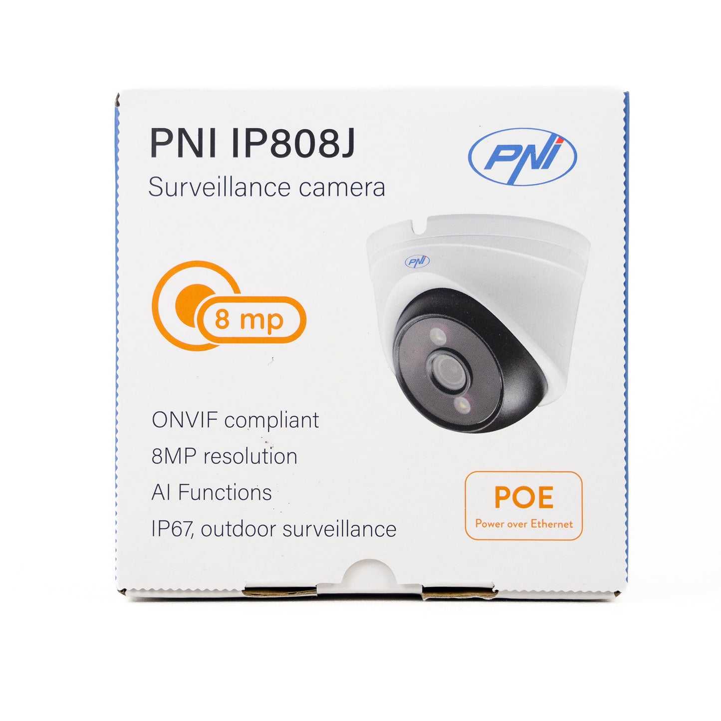 Camera supraveghere video PNI IP808J POE, 8MP, black light, lentila 2.8mm, pentru exterior, alb