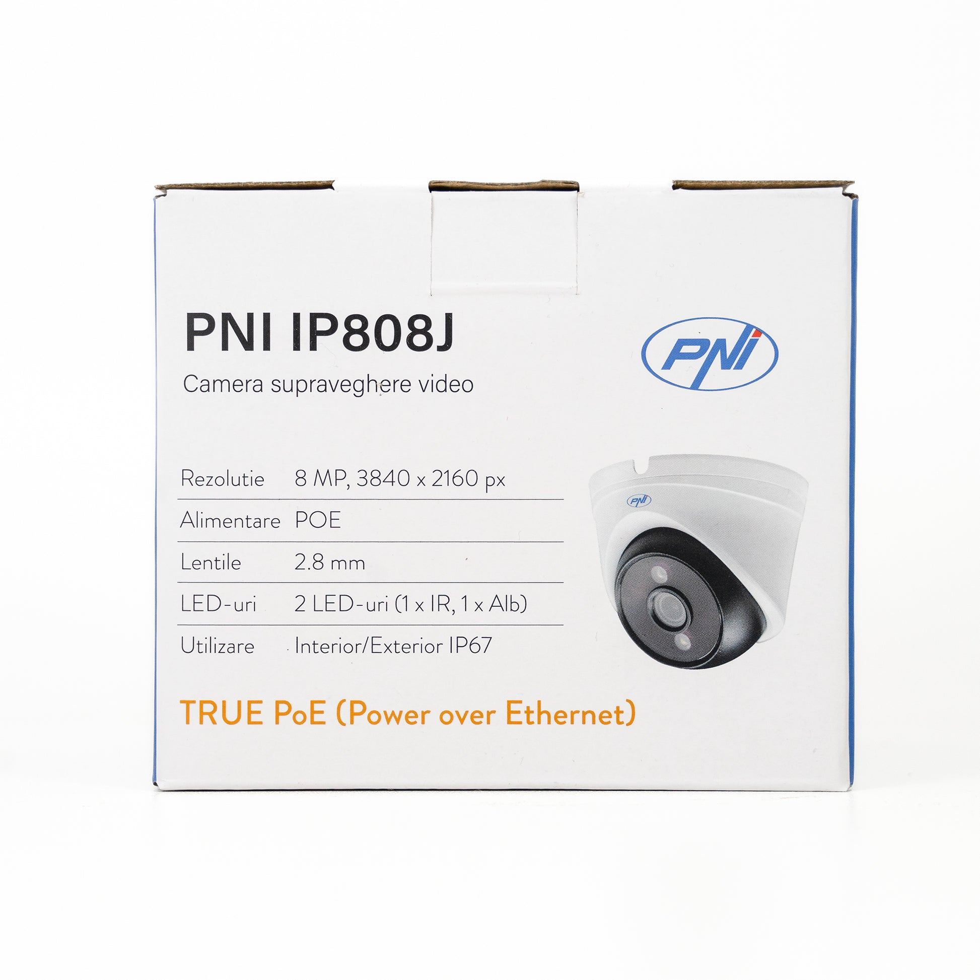 Camera supraveghere video PNI IP808J POE, 8MP, black light, lentila 2.8mm, pentru exterior, alb