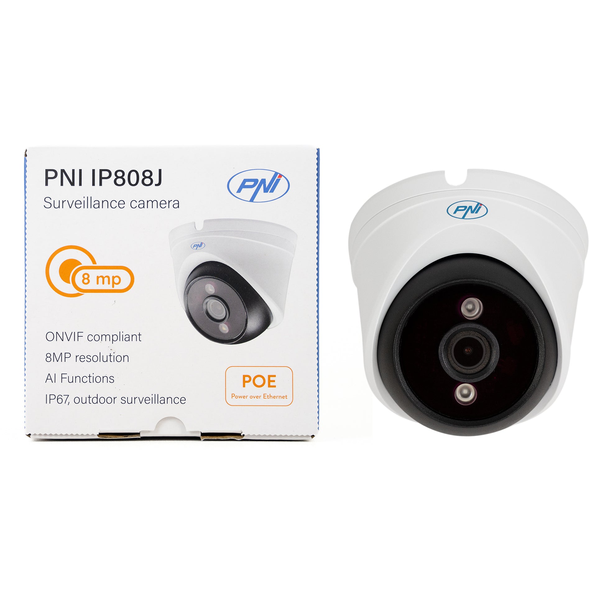 Camera supraveghere video PNI IP808J POE, 8MP, black light, lentila 2.8mm, pentru exterior, alb