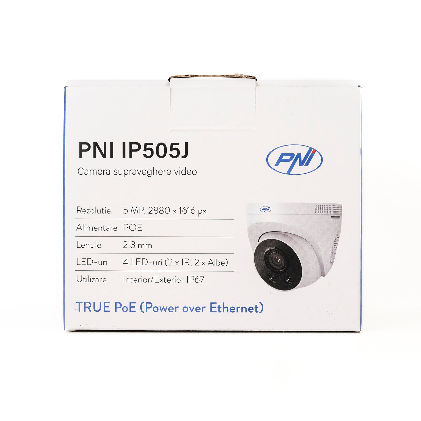 Camera supraveghere video PNI IP505J POE, 5MP, dome, 2.8mm, pentru exterior, alb