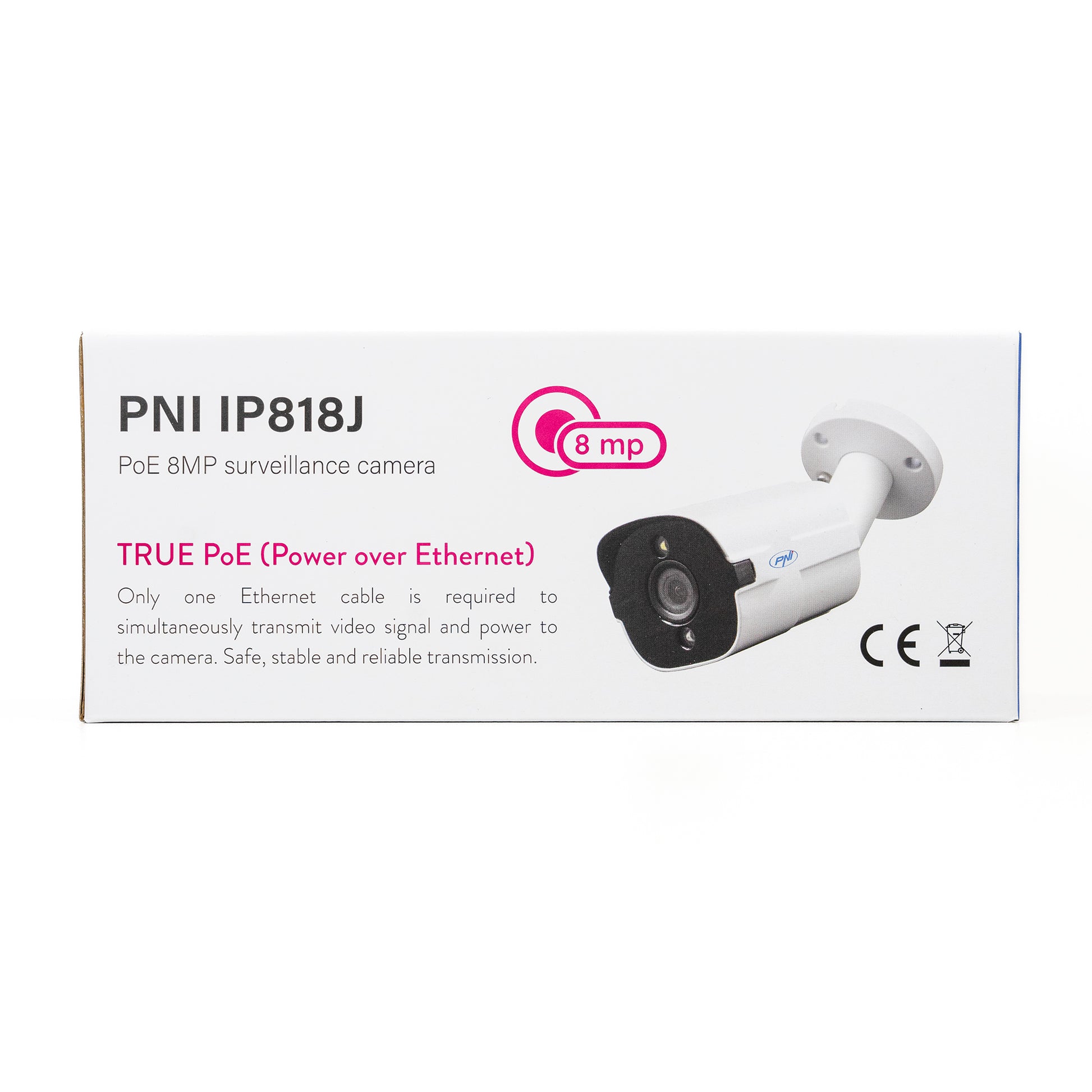 Camera supraveghere video PNI IP818J, POE, bullet 8MP, black light, lentila 2.8mm, pentru exterior, alb