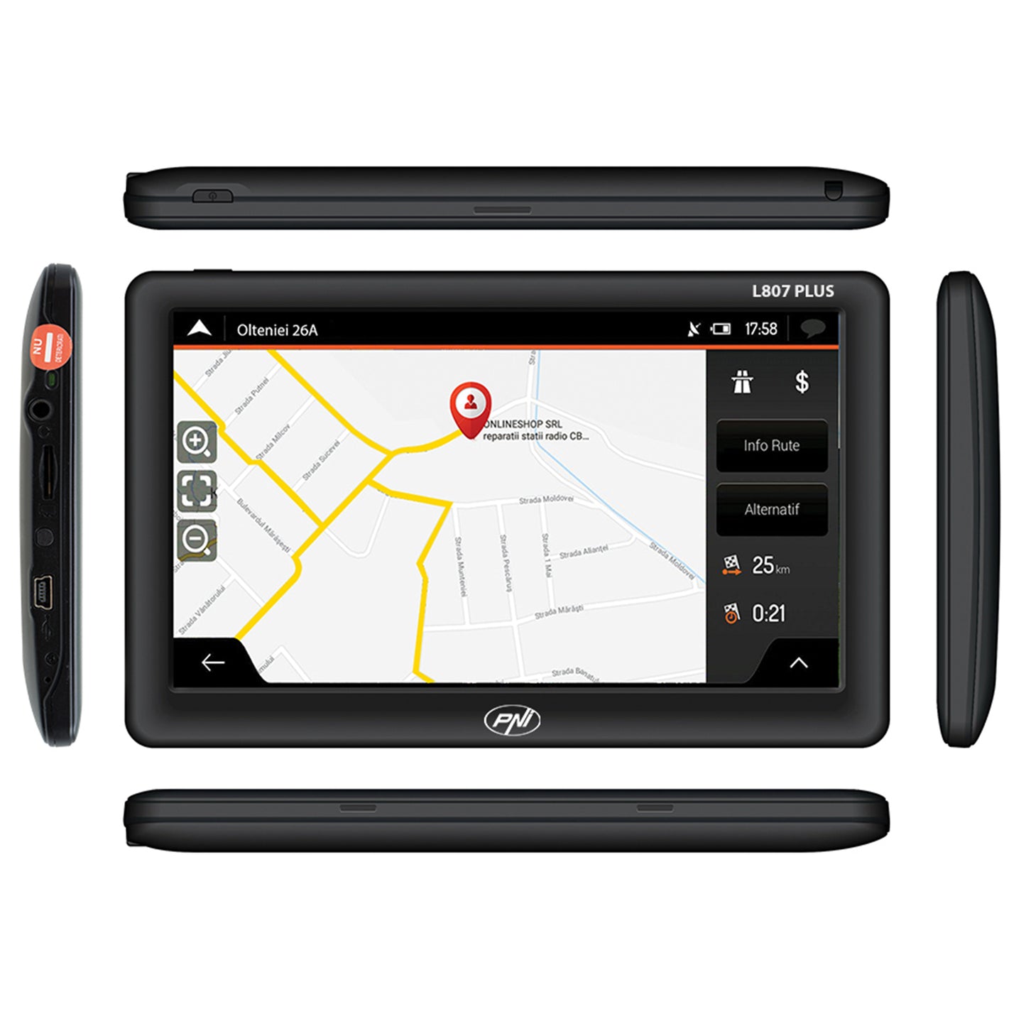 Sistem de navigatie GPS PNI L807 PLUS ecran 7 inch, 800 MHz, 256MB DDR, 8GB cu sticky Pad Blue inclus