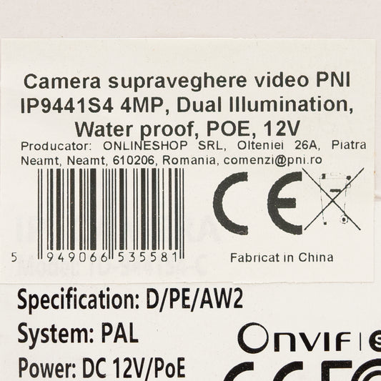 Camera supraveghere video PNI IP9441S4, 4MP, P2P, WDR,  Dual Illumination, slot microSD, 12V, POE, IP67