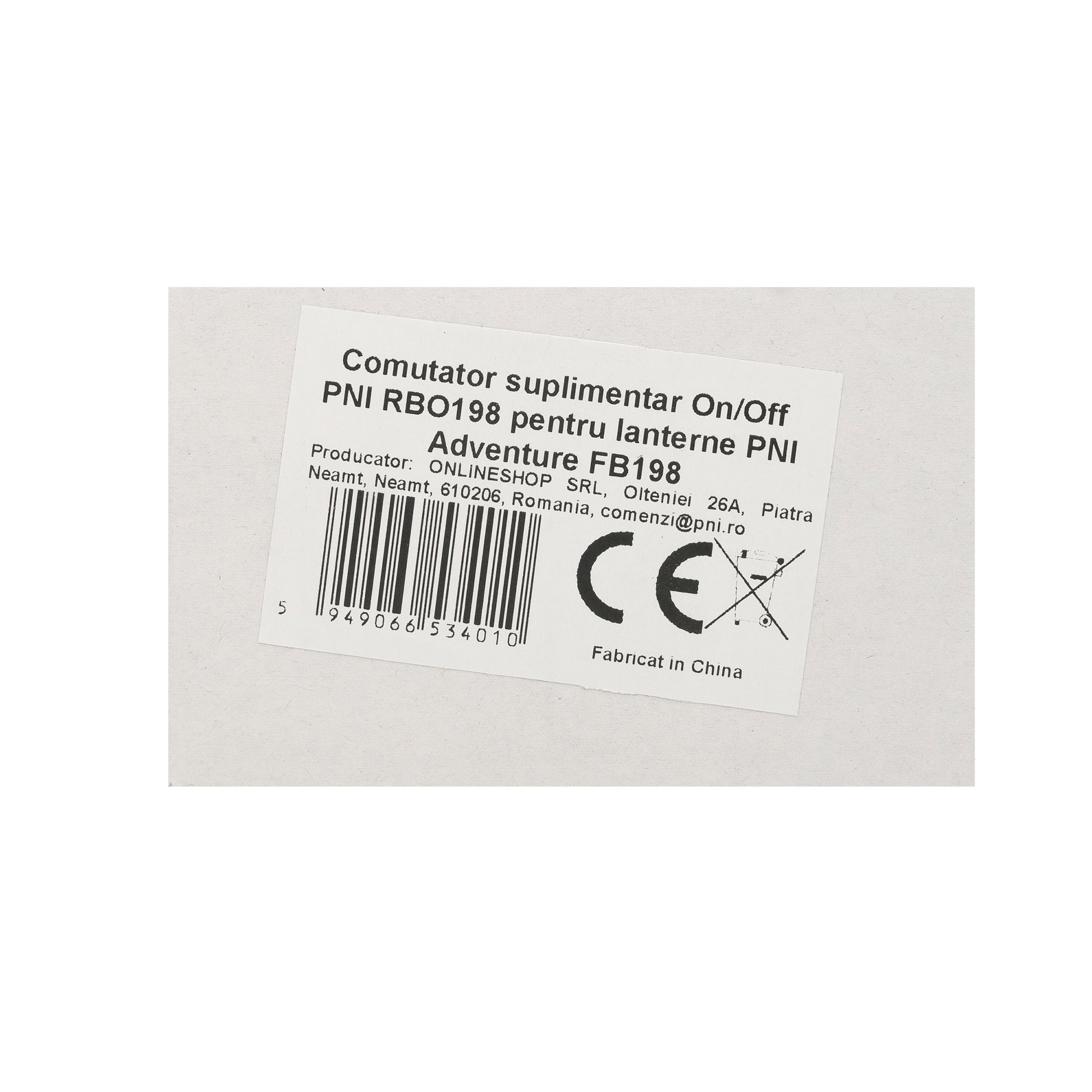 Comutator suplimentar On/Off PNI RBO198 pentru lanterne PNI Adventure IRBR198, PNI Adventure IRBW198, PNI Adventure F300