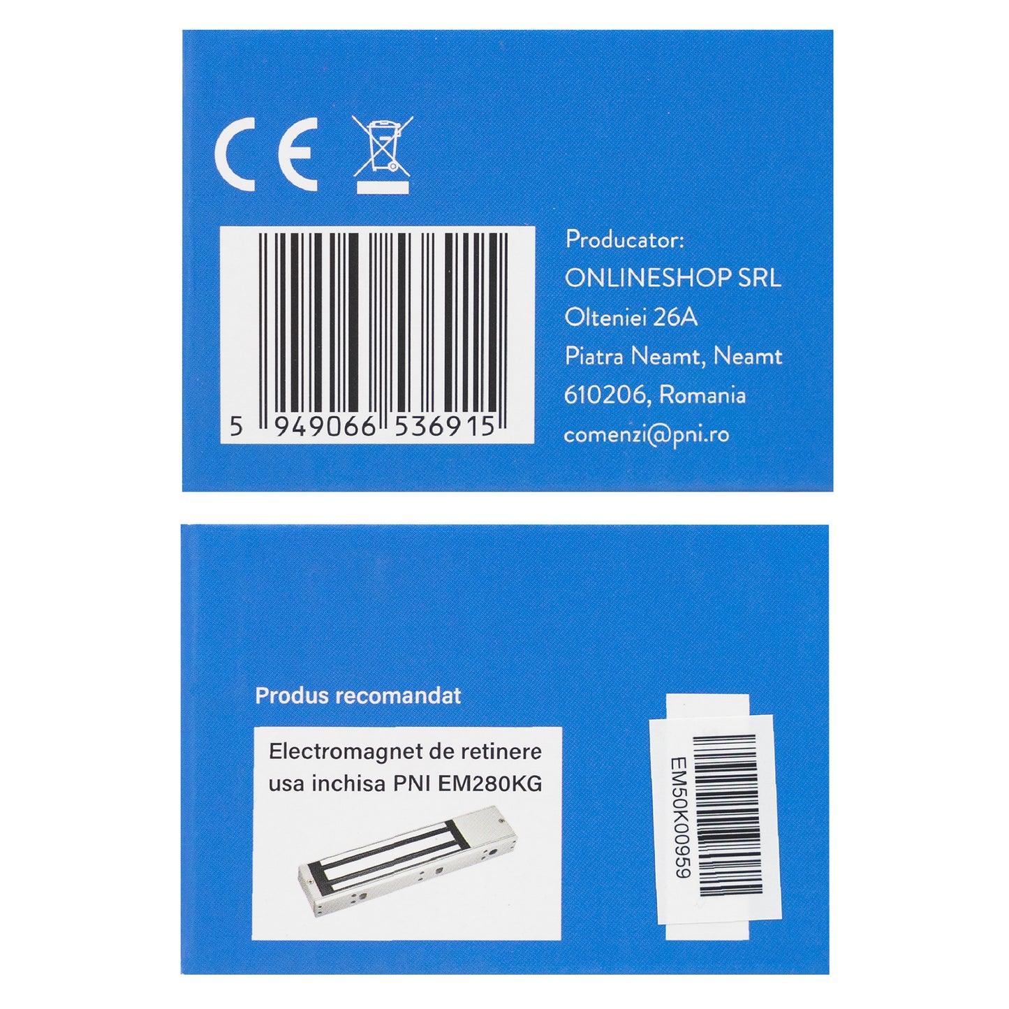 Electromagnet de retinere usa deschisa PNI EM50KG Fail Safe NO prindere pe perete, forta de deschidere 50Kg, 12/24V, negru