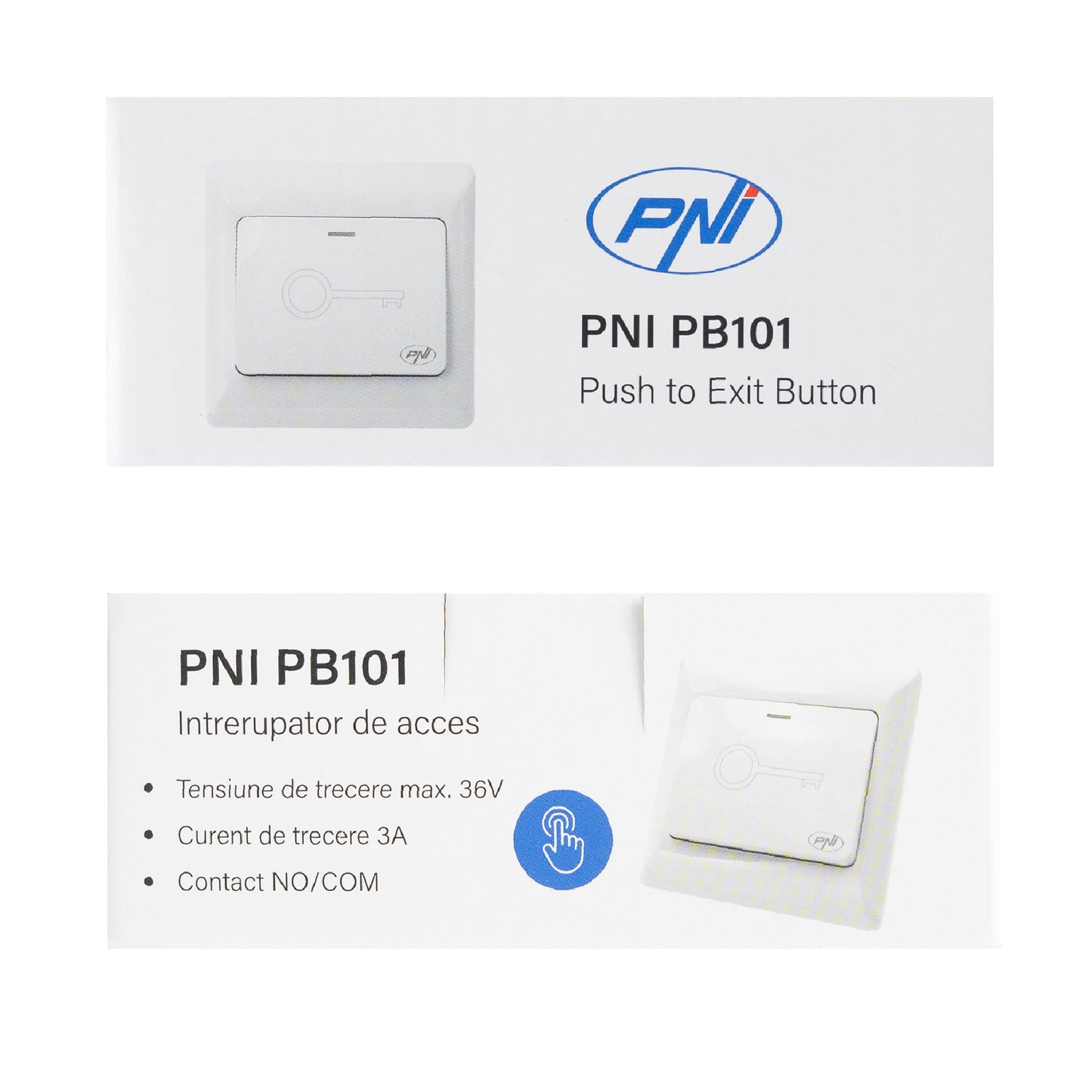 Intrerupator de acces incastrabil PNI PB101 contact iesire NO/COM, max. 36V 3A, alb