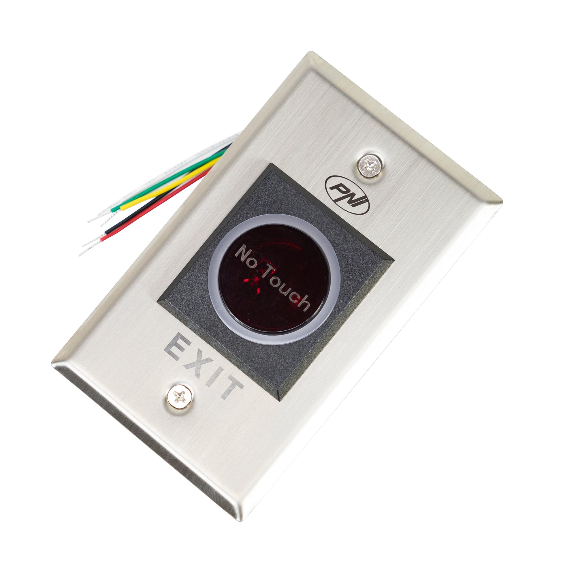 Intrerupator de acces incastrabil PNI PB103, fara atingere, NO/NC/COM, 12V/24V DC, LED stare, metalic, 5 fire
