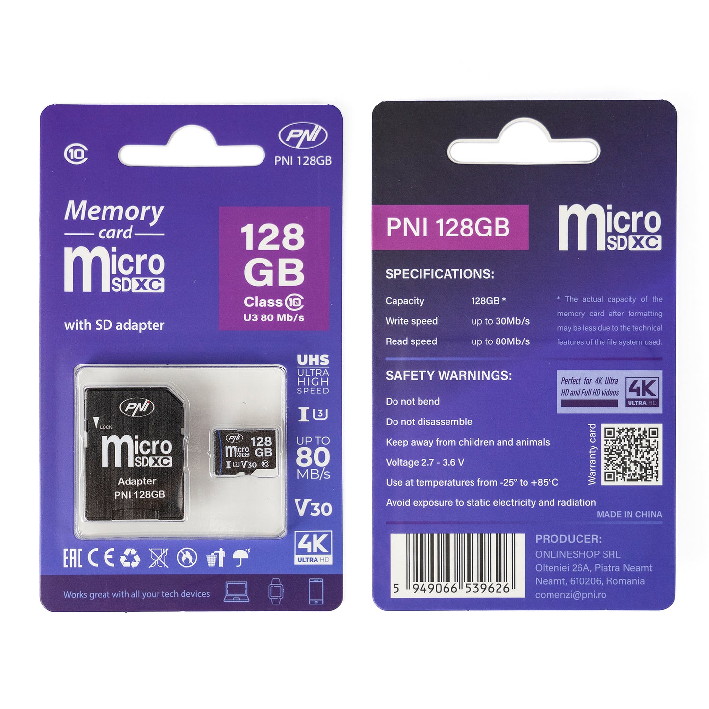 Pachet Mini camera de supraveghere spion PNI SafeHome PT945M 1080P WiFi, control prin Tuya Smart + Card de memorie MicroSD PNI 128GB cu adaptor SD