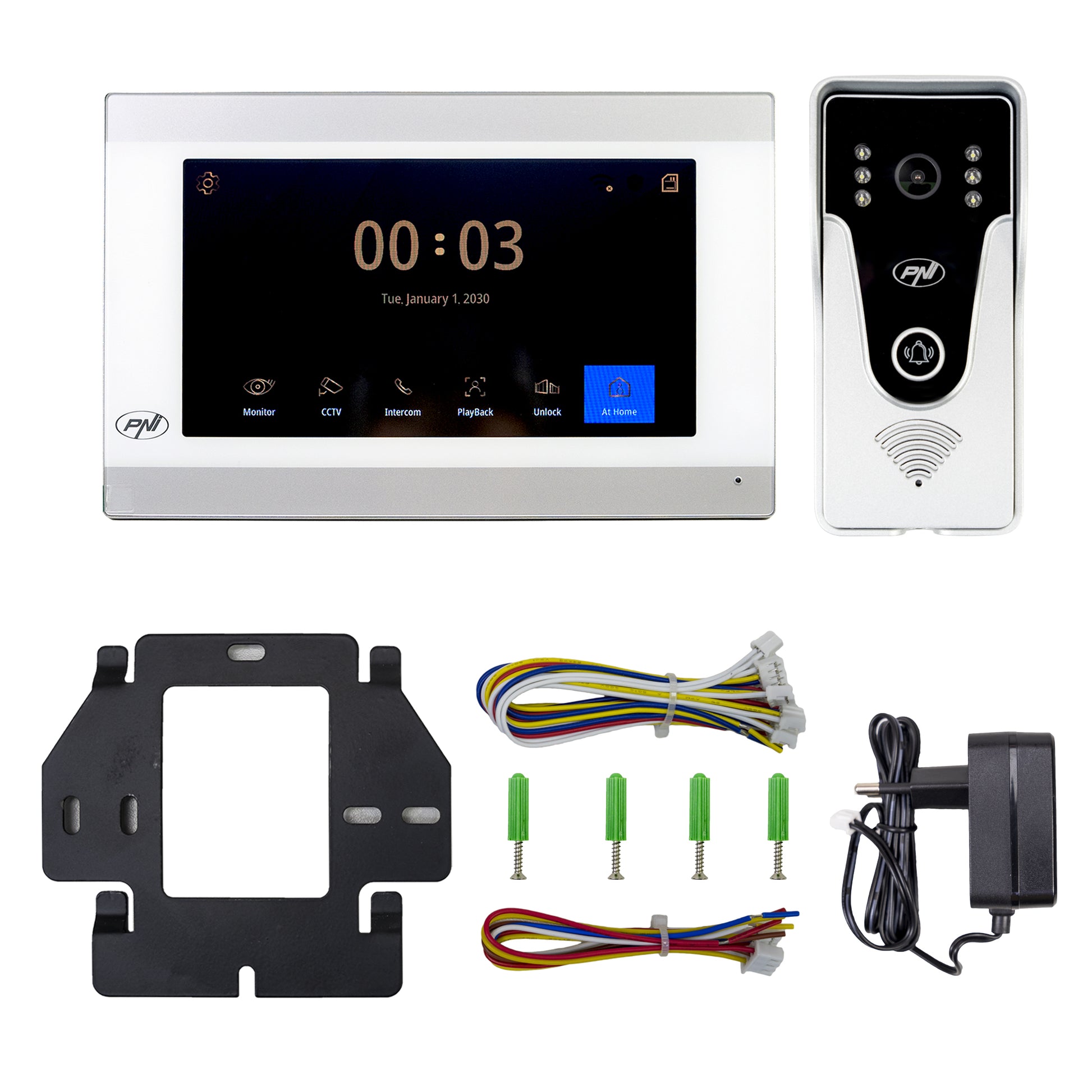 Interfon video inteligent PNI SafeHome PT750 WiFi, rezolutie Full HD 2MP 1080P, P2P, monitor interior, aplicatie dedicata Tuya Smart, integrare in scenarii si automatizari smart cu alte produse compatibile Tuya