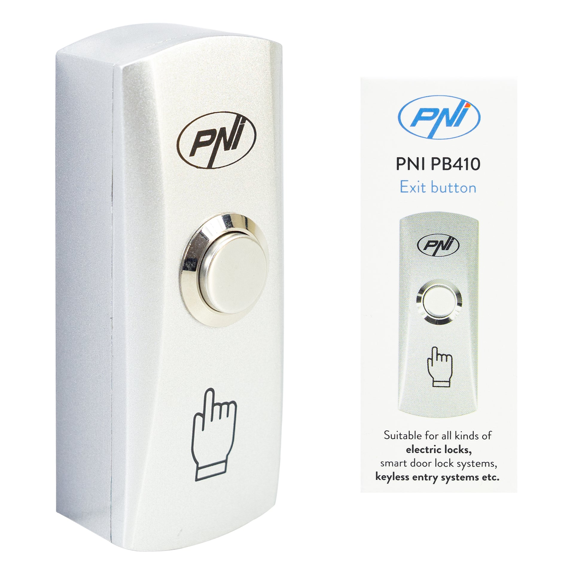 Buton de acces PNI PB410, contact iesire NO/COM, max. 12V/24V 0.5A, aliaj de zinc