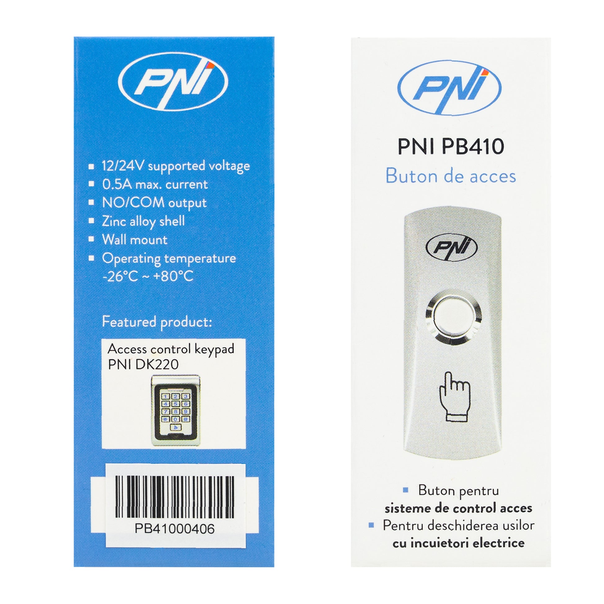 Buton de acces PNI PB410, contact iesire NO/COM, max. 12V/24V 0.5A, aliaj de zinc