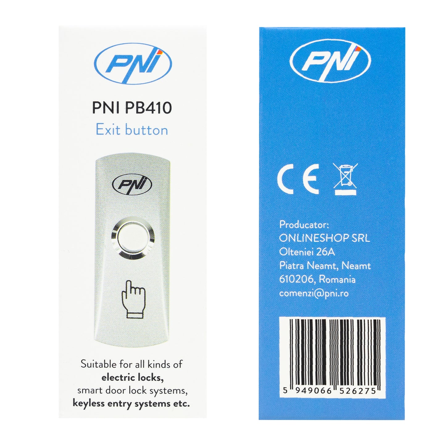 Buton de acces PNI PB410, contact iesire NO/COM, max. 12V/24V 0.5A, aliaj de zinc