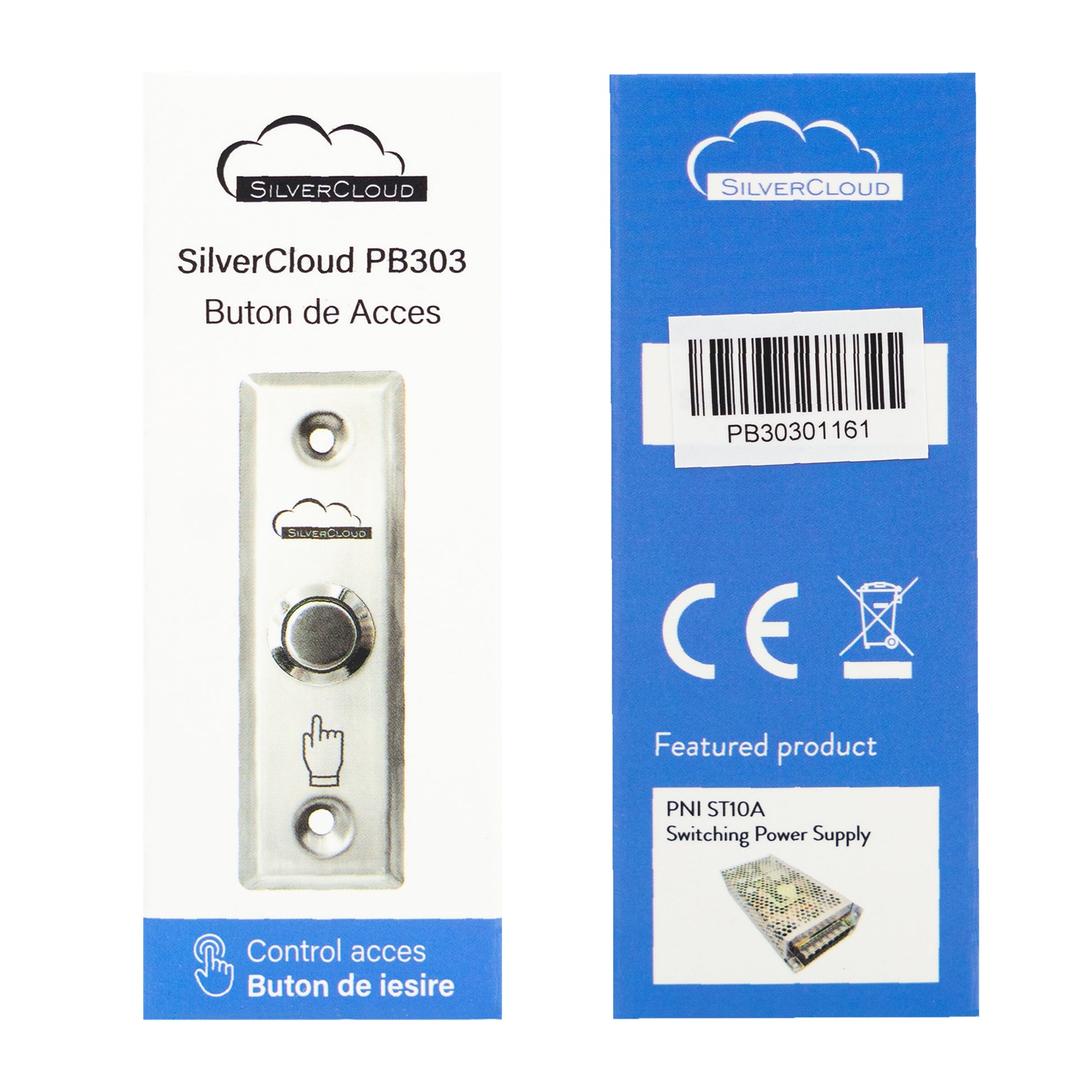 Buton de acces incastrabil SilverCloud PB303, contact iesire NO/COM, max. 12V/24V 3A, otel inoxidabil