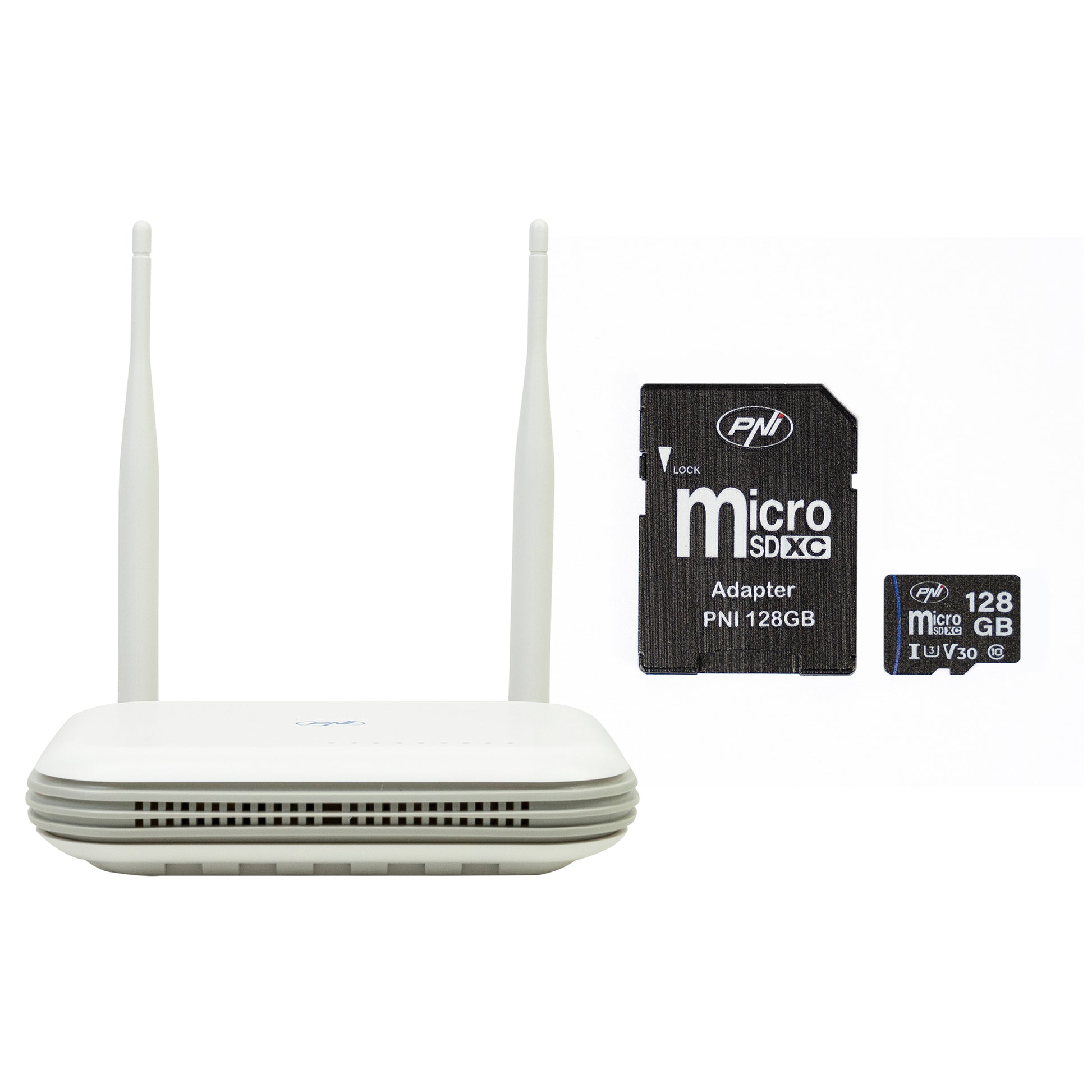 Pachet NVR wireless PNI House WIFI800, 8 canale 5MP sau 4 canale 4K 8MP, prompt vocal si card de memorie MicroSD PNI 128GB inclus