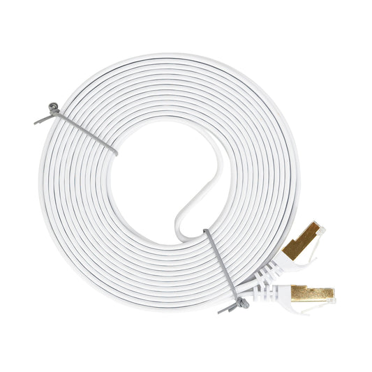 Cablu de retea plat S/STP CAT7 PNI U7075W, 2 x RJ45, 4 perechi de fire, 32AWG, cupru, 10 Gbps, 600 MHz, 7.5m, alb