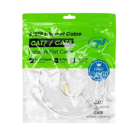 Cablu de retea plat S/STP CAT7 PNI U7050W, 2 x RJ45, 4 perechi de fire, 32AWG, cupru, 10 Gbps, 600 MHz, 5m, alb