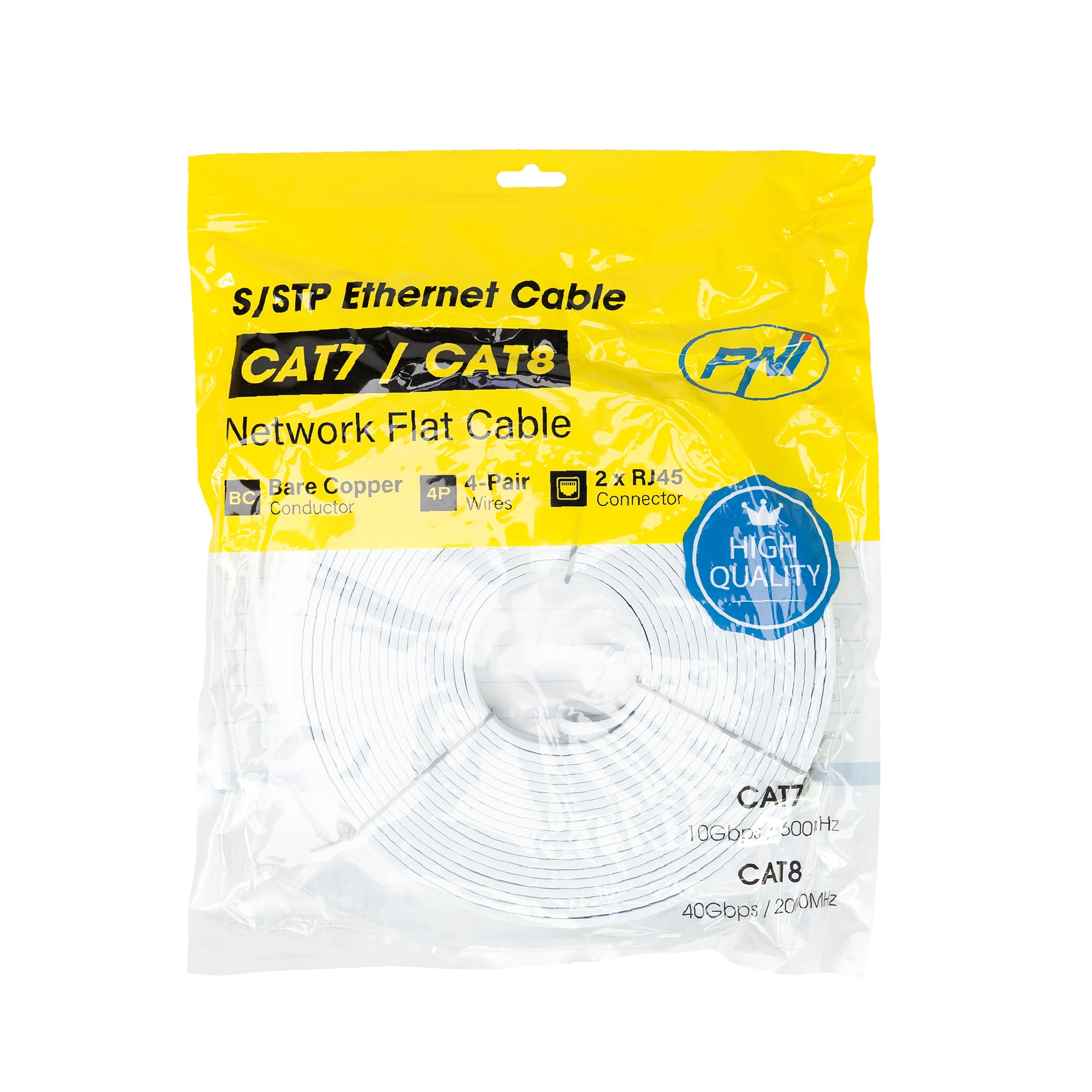 Cablu de retea plat S/STP CAT8 PNI U8150W, 2 x RJ45, 4 perechi de fire, 28AWG, cupru, 40 Gbps, 2000 MHz, 15m, alb