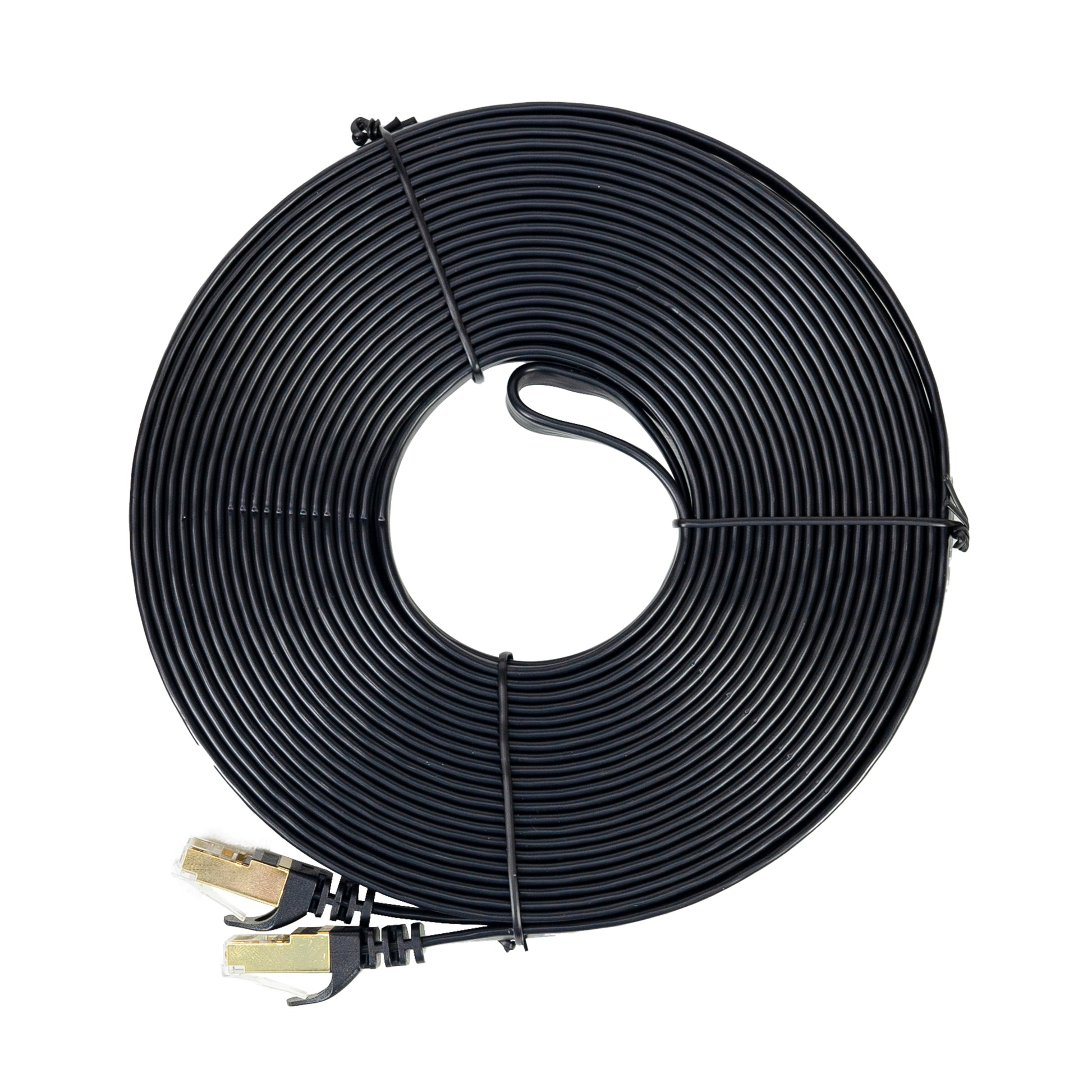 Cablu de retea plat S/STP CAT7 PNI U7150B, 2 x RJ45, 4 perechi de fire, 32AWG, cupru, 10 Gbps, 600 MHz, 15m, negru