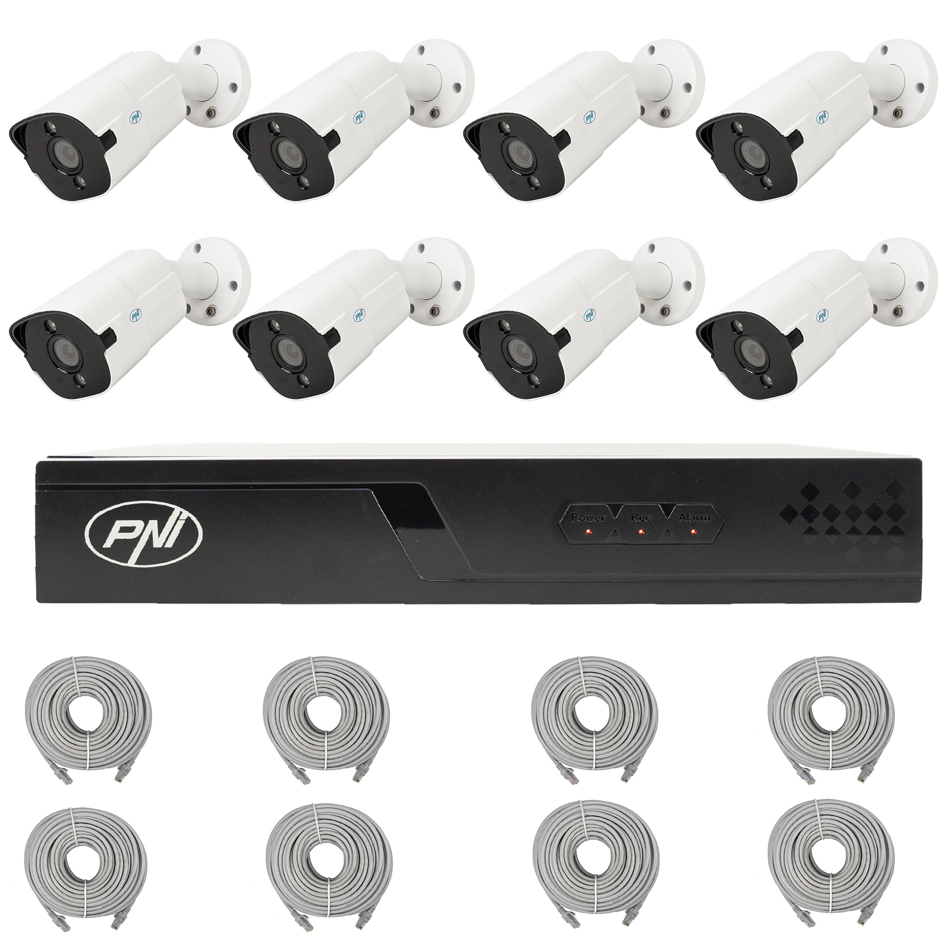 Pachet supraveghere video NVR POE PNI House IP716J, 8 camere PNI IP818J 8MP si 8 cabluri UTP CAT6 20 metri incluse