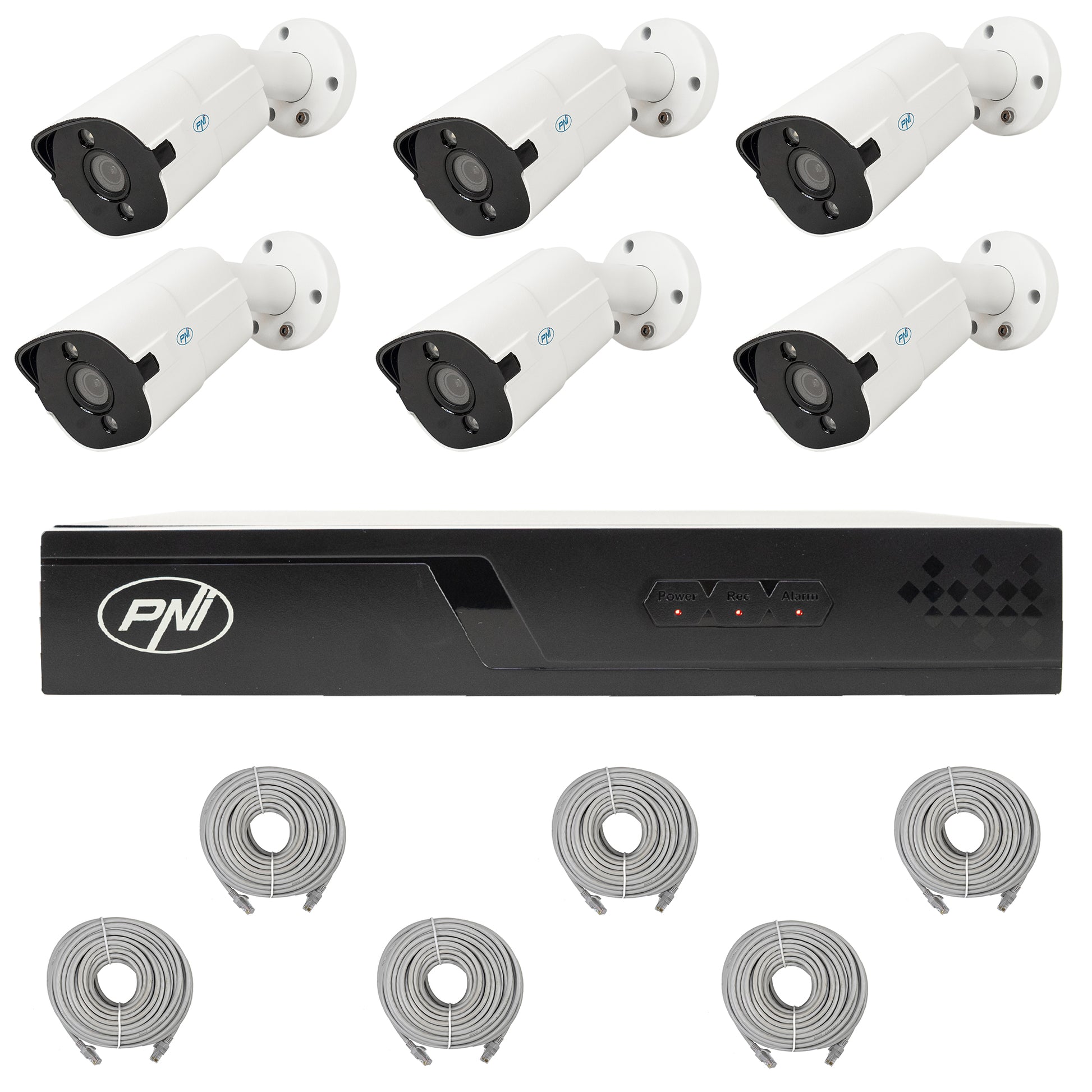 Pachet supraveghere video NVR POE PNI House IP716J, 6 camere PNI IP818J 8MP si 6 cabluri UTP CAT6 20 metri incluse