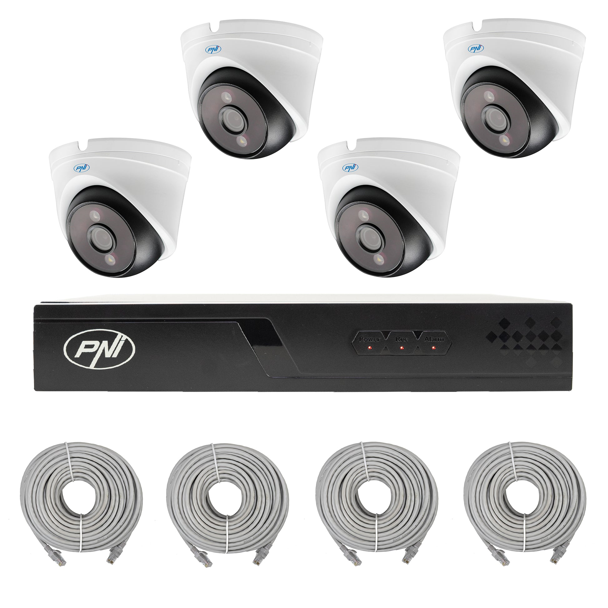 Pachet supraveghere video NVR POE PNI House IP710J, 4 camere PNI IP808J 8MP si 4 cabluri UTP CAT6 20 metri incluse