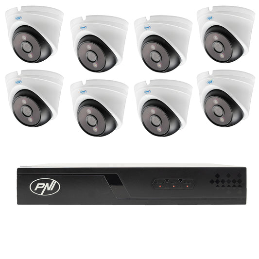 Pachet supraveghere video NVR POE PNI House IP716J, 8 camere PNI IP808J 8MP si 8 cabluri UTP CAT6 20 metri incluse