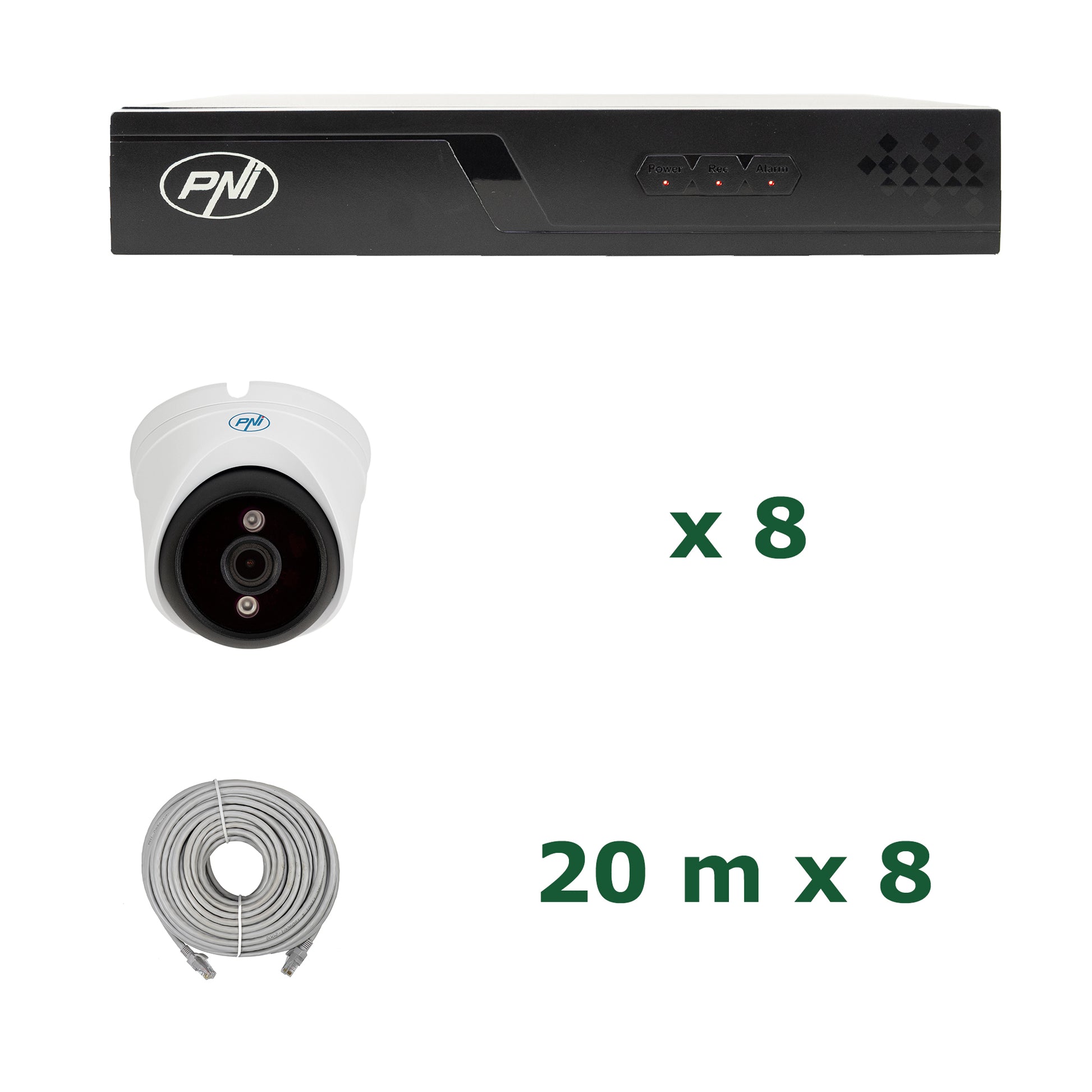 Pachet supraveghere video NVR POE PNI House IP716J, 8 camere PNI IP808J 8MP si 8 cabluri UTP CAT6 20 metri incluse