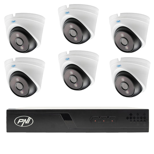 Pachet supraveghere video NVR POE PNI House IP716J, 6 camere PNI IP808J 8MP si 6 cabluri UTP CAT6 20 metri incluse