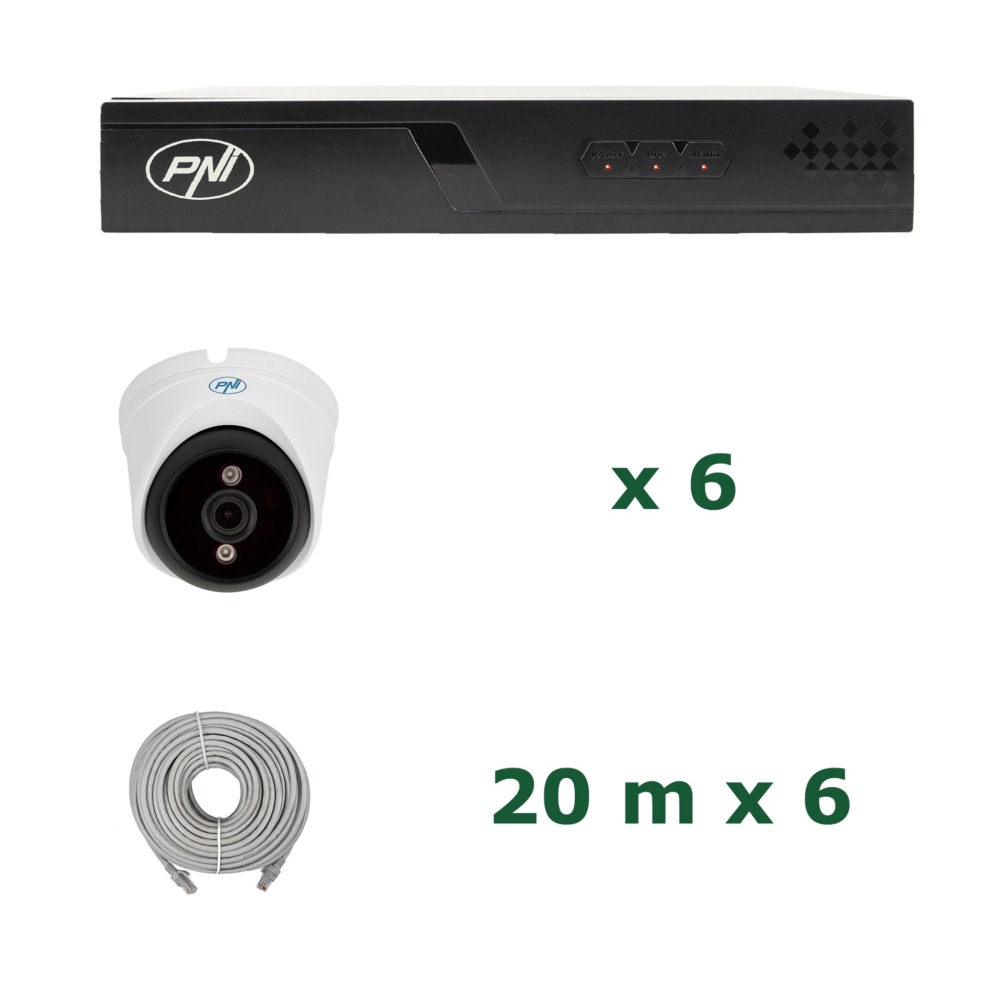 Pachet supraveghere video NVR POE PNI House IP716J, 6 camere PNI IP808J 8MP si 6 cabluri UTP CAT6 20 metri incluse