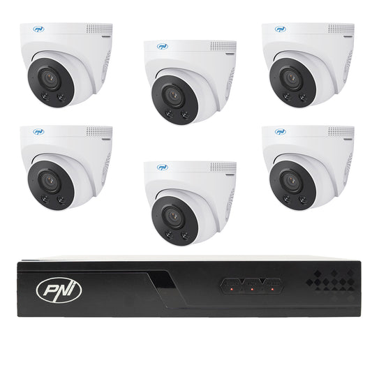 Pachet supraveghere video NVR POE PNI House IP716J, 6 camere PNI IP505J, 5MP si 6 cabluri UTP CAT6 20 metri incluse