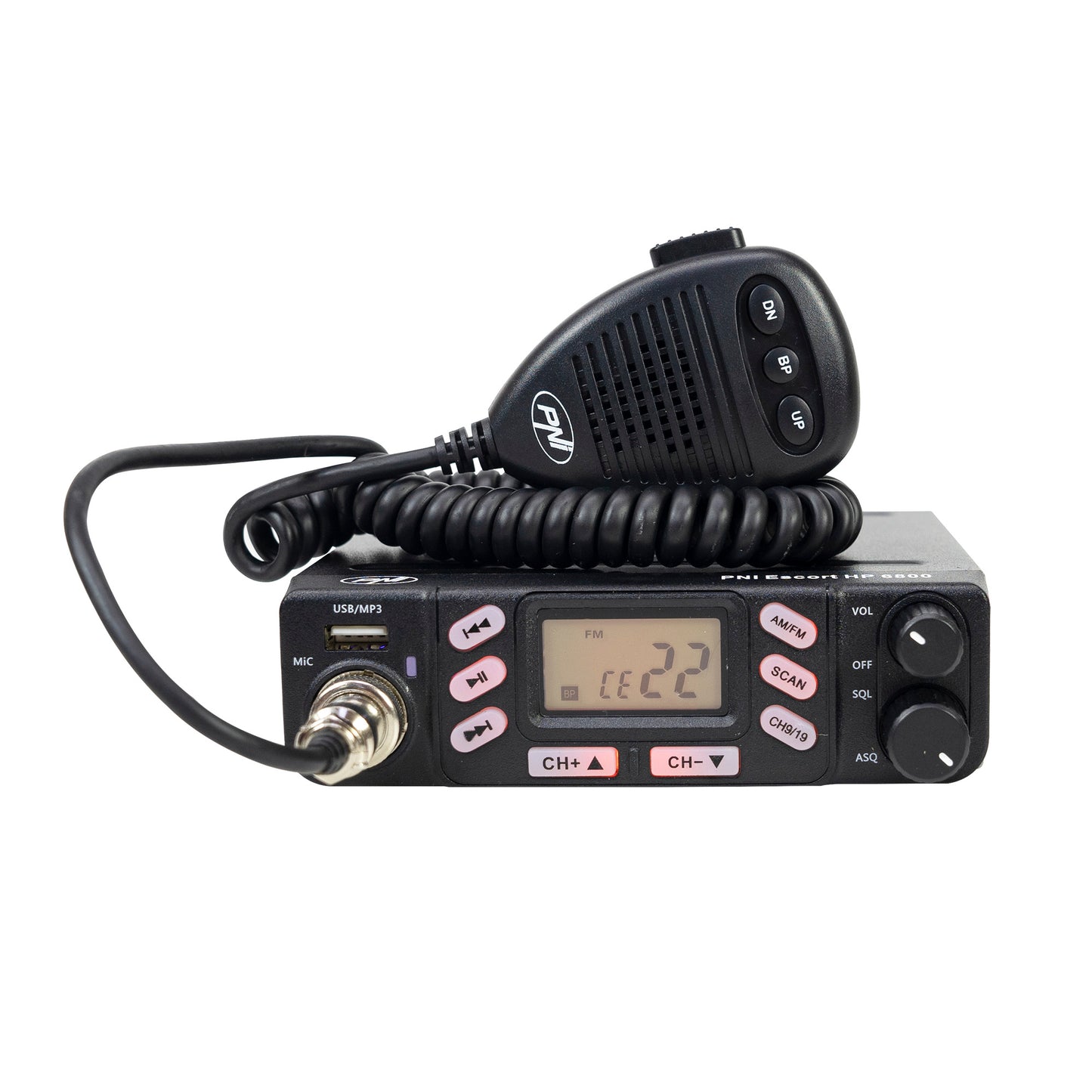 Statie radio CB PNI Escort HP 6800 ASQ, 12/24 V, MP3 player, mufa USB, 4W, AM-FM, mufa de bricheta inclusa