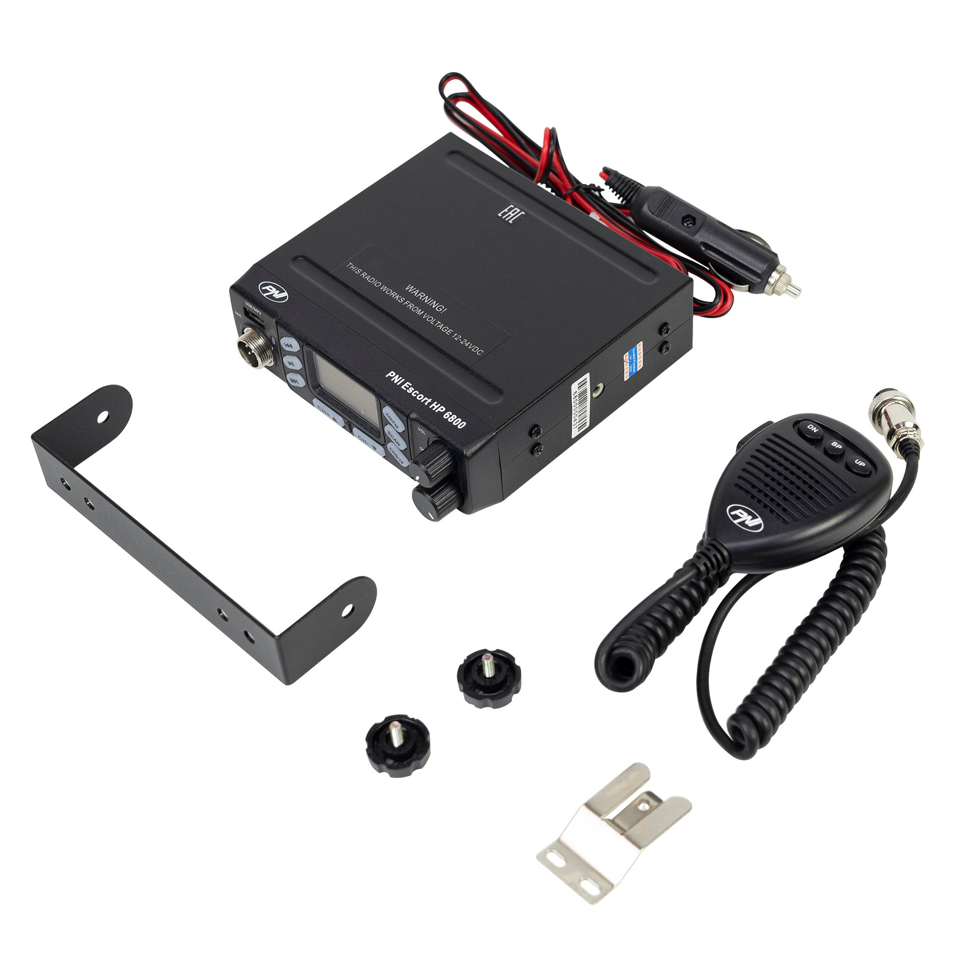 Statie radio CB PNI Escort HP 6800 ASQ, 12/24 V, MP3 player, mufa USB, 4W, AM-FM, mufa de bricheta inclusa