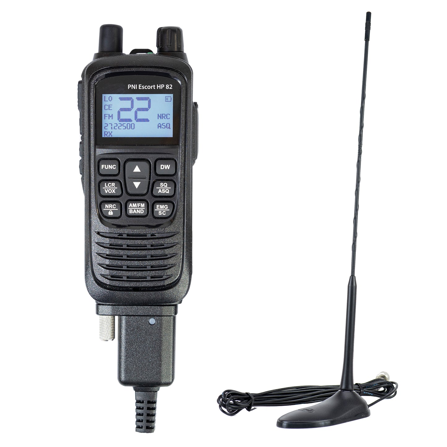 Kit Statie radio CB portabila PNI Escort HP 82, multi standard, 4W, 12V, AM-FM cu antena CB PNI Extra 45 cu magnet