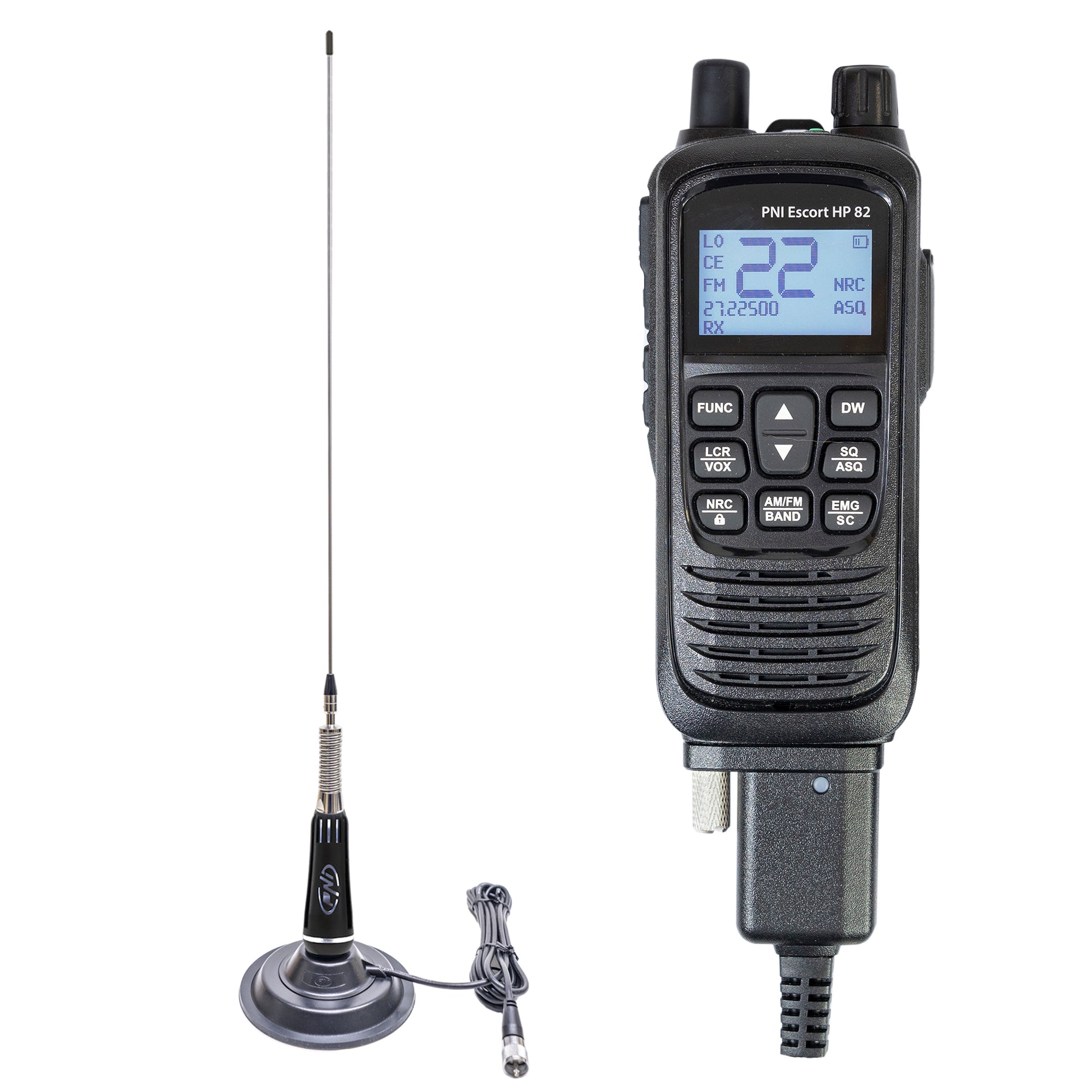 Kit Statie radio CB portabila PNI Escort HP 82, multi standard, 4W, 12V, AM-FM cu antena CB PNI LED 2000
