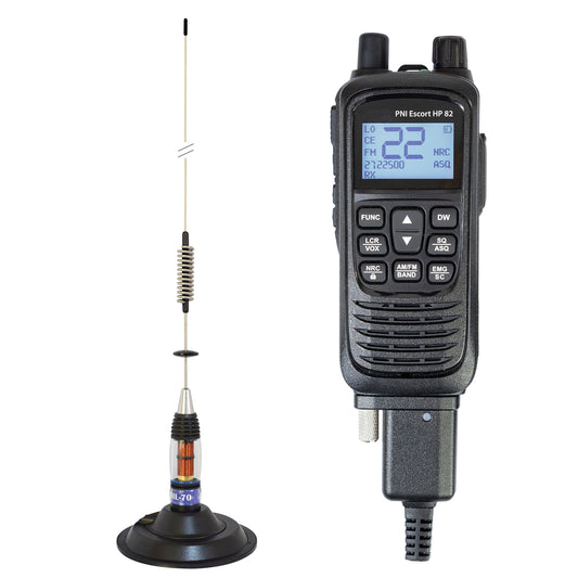 Kit Statie radio CB portabila PNI Escort HP 82, multi standard, 4W, 12V, AM-FM cu antena CB PNI ML70 cu magnet