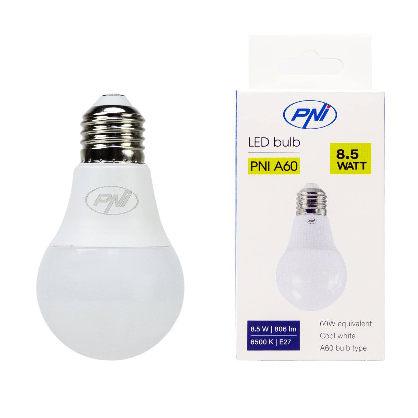 Bec cu LED PNI A60, 8.5W, 806lm, 6500K, soclu E27