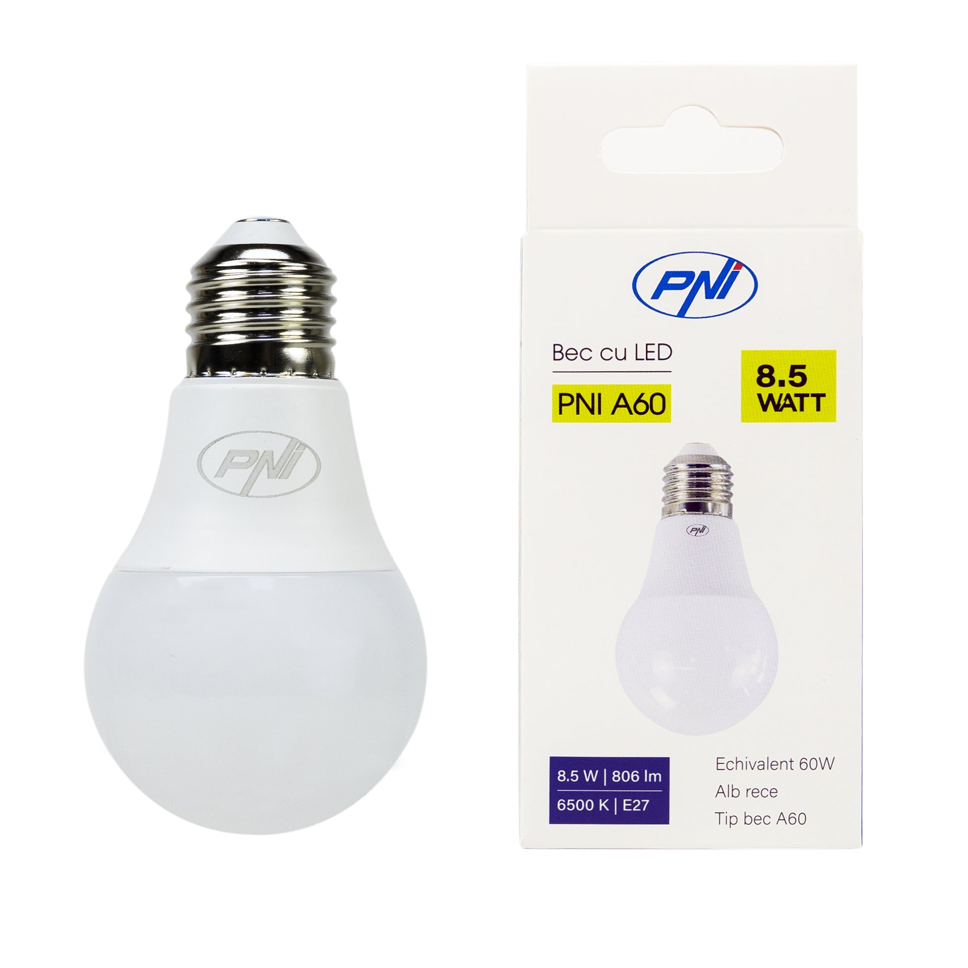 Bec cu LED PNI A60, 8.5W, 806lm, 6500K, soclu E27