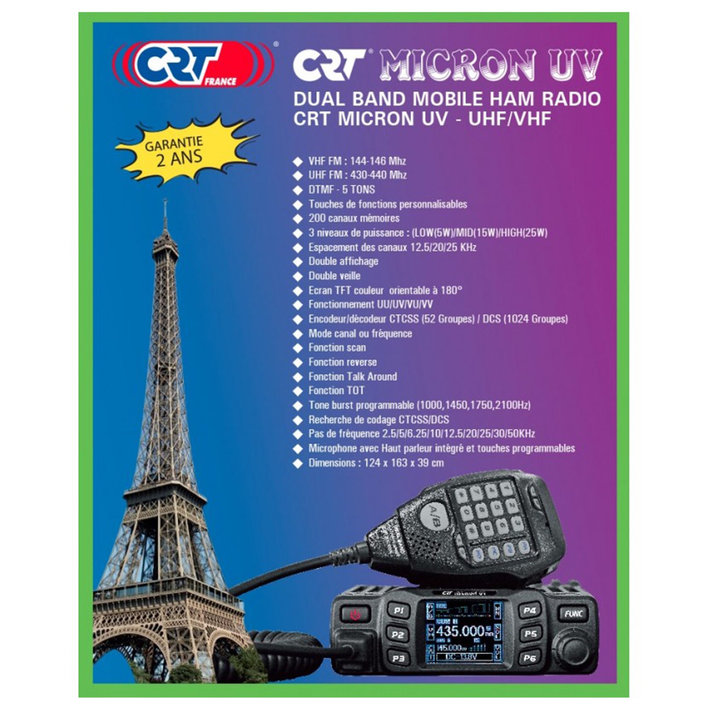 Pachet Statie radio VHF/UHF CRT MICRON UV dual band 144-146Mhz - 430-440Mhz + Cadou Sticky Pad Blue