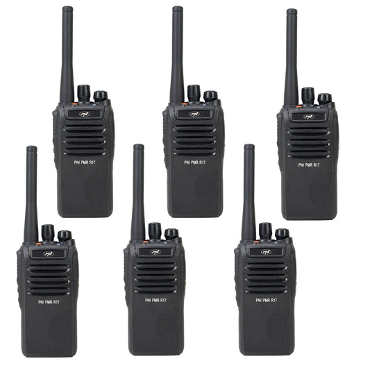Kit 6 statii radio portabile PNI PMR R17 446MHz, 0.5W, 16 canale PMR si tonuri 50 CTCSS si 104 DCS, programabila, Li-Ion 2200 mAh, IP68