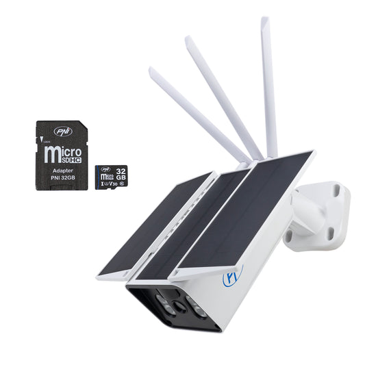 Pachet camera supraveghere video PNI SafeHome PT950LR, 1080P, 2MP, cu panou solar 6W si card de memorie MicroSD PNI 32GB inclus
