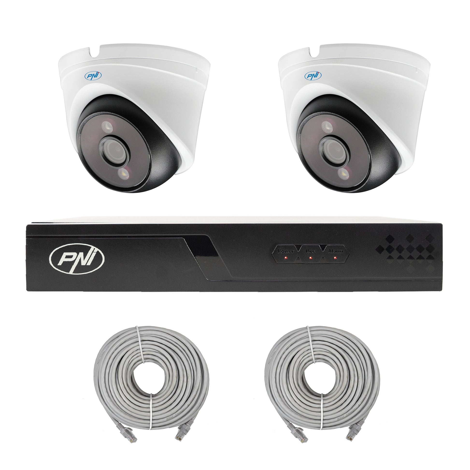 Pachet supraveghere video NVR POE PNI House IP710J, 2 camere PNI IP808J 8MP si 2 cabluri UTP CAT6 20 metri incluse