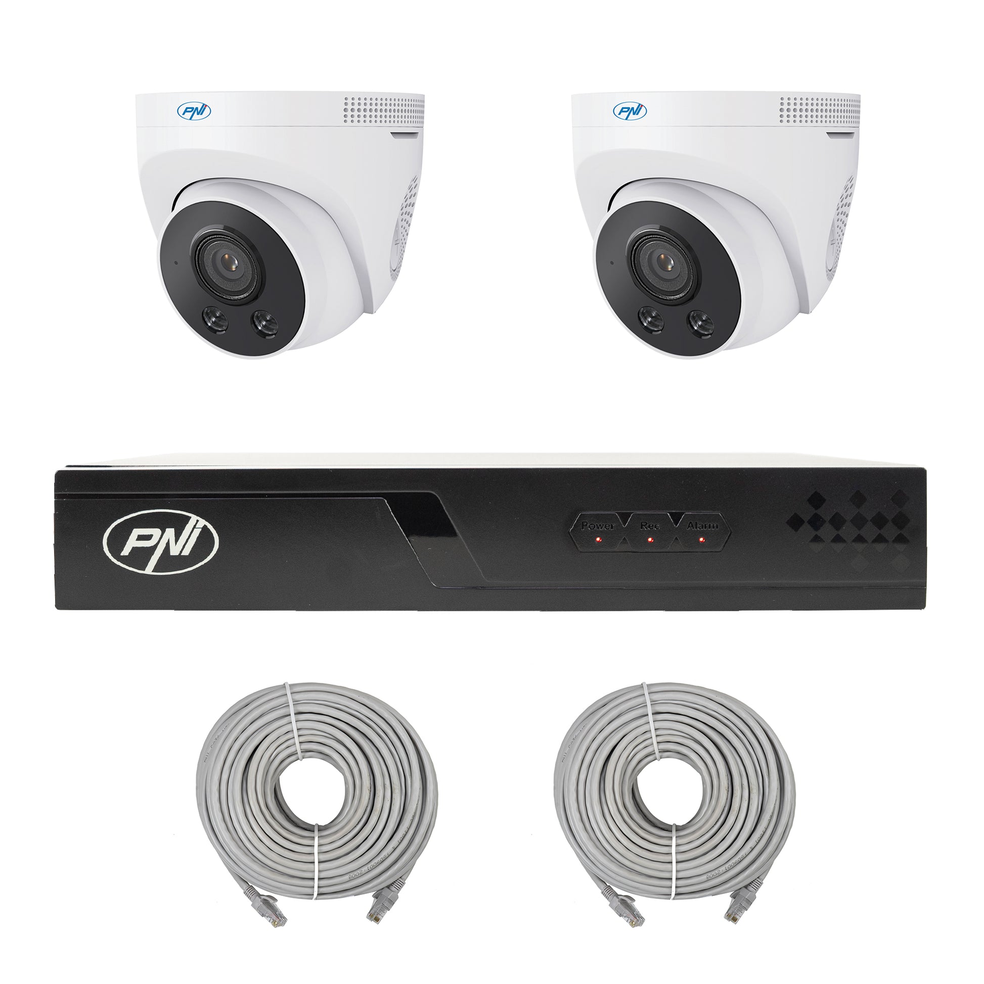 Pachet supraveghere video NVR POE PNI House IP710J, 2 camere PNI IP505J 5MP si 2 cabluri UTP CAT6 20 metri incluse