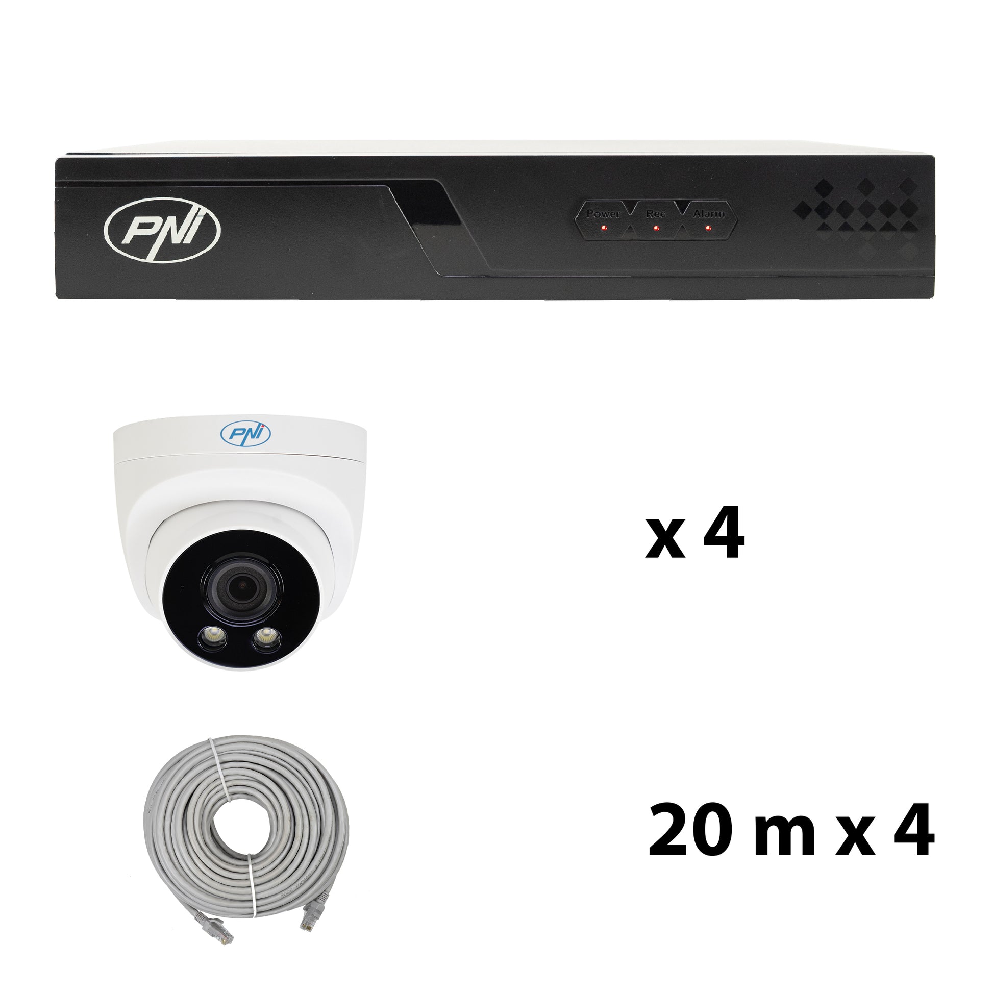 Pachet supraveghere video NVR POE PNI House IP710J, 4 camere PNI IP505J, 5MP si cabluri incluse