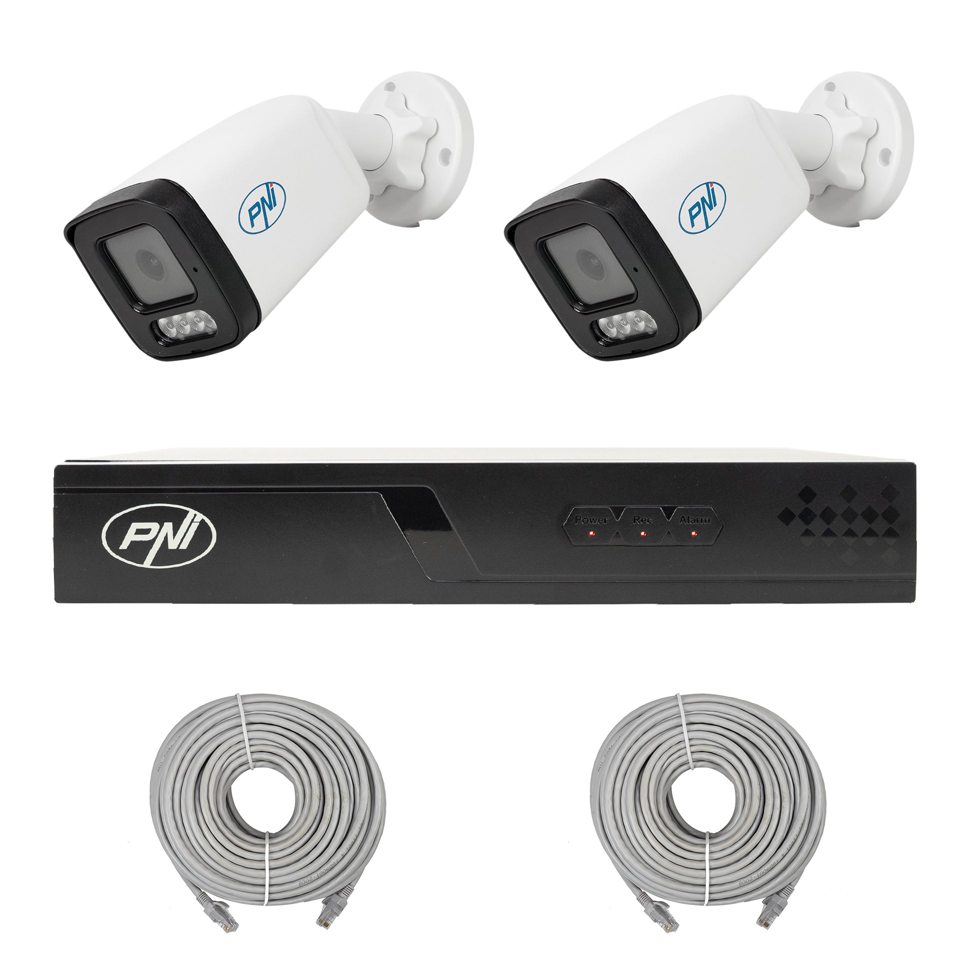 Pachet supraveghere video NVR POE PNI House IP710J, 2 camere PNI IP515J, 5MP si cabluri incluse