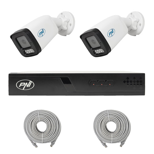 Pachet supraveghere video NVR POE PNI House IP710J, 2 camere PNI IP515J, 5MP si cabluri incluse
