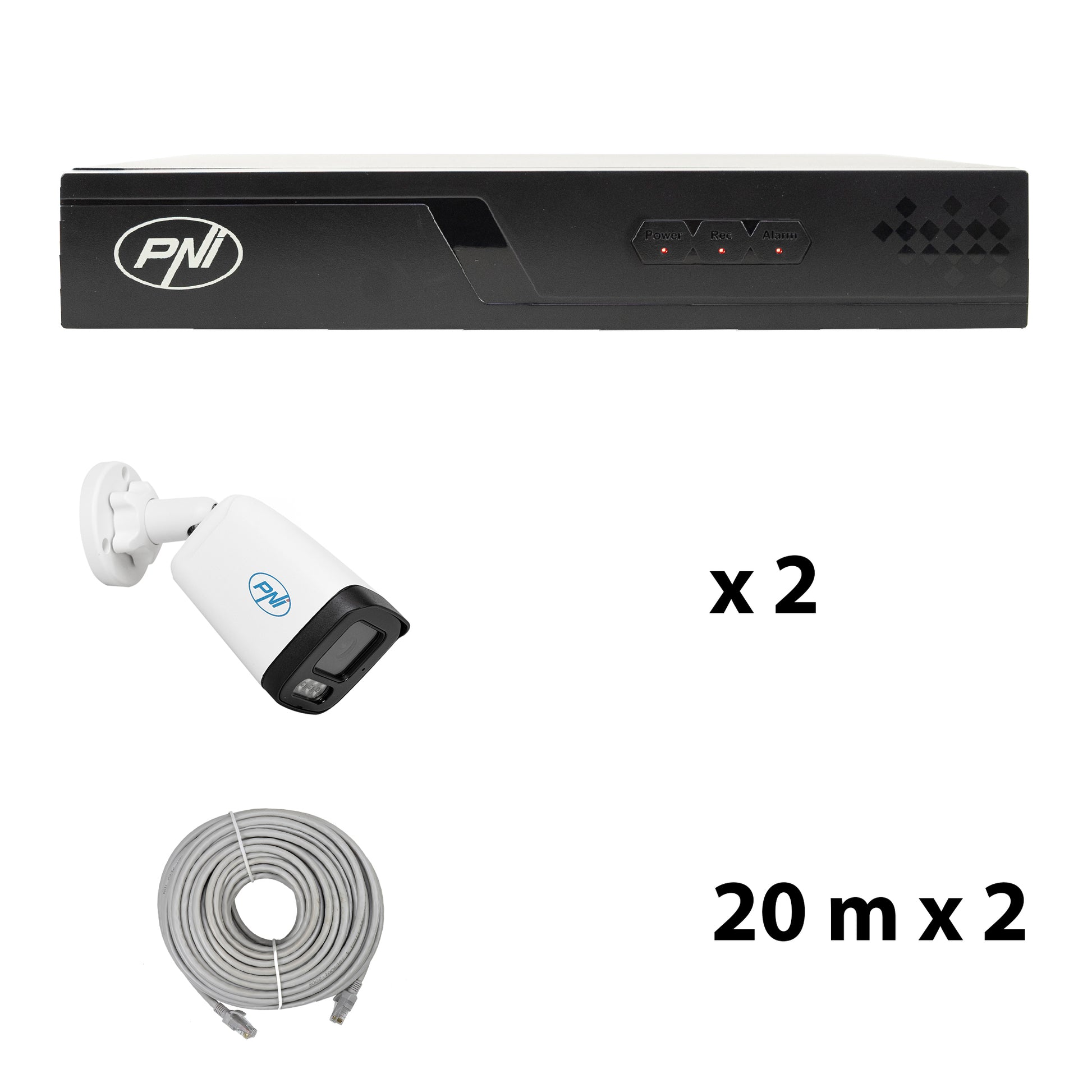Pachet supraveghere video NVR POE PNI House IP710J, 2 camere PNI IP515J, 5MP si cabluri incluse