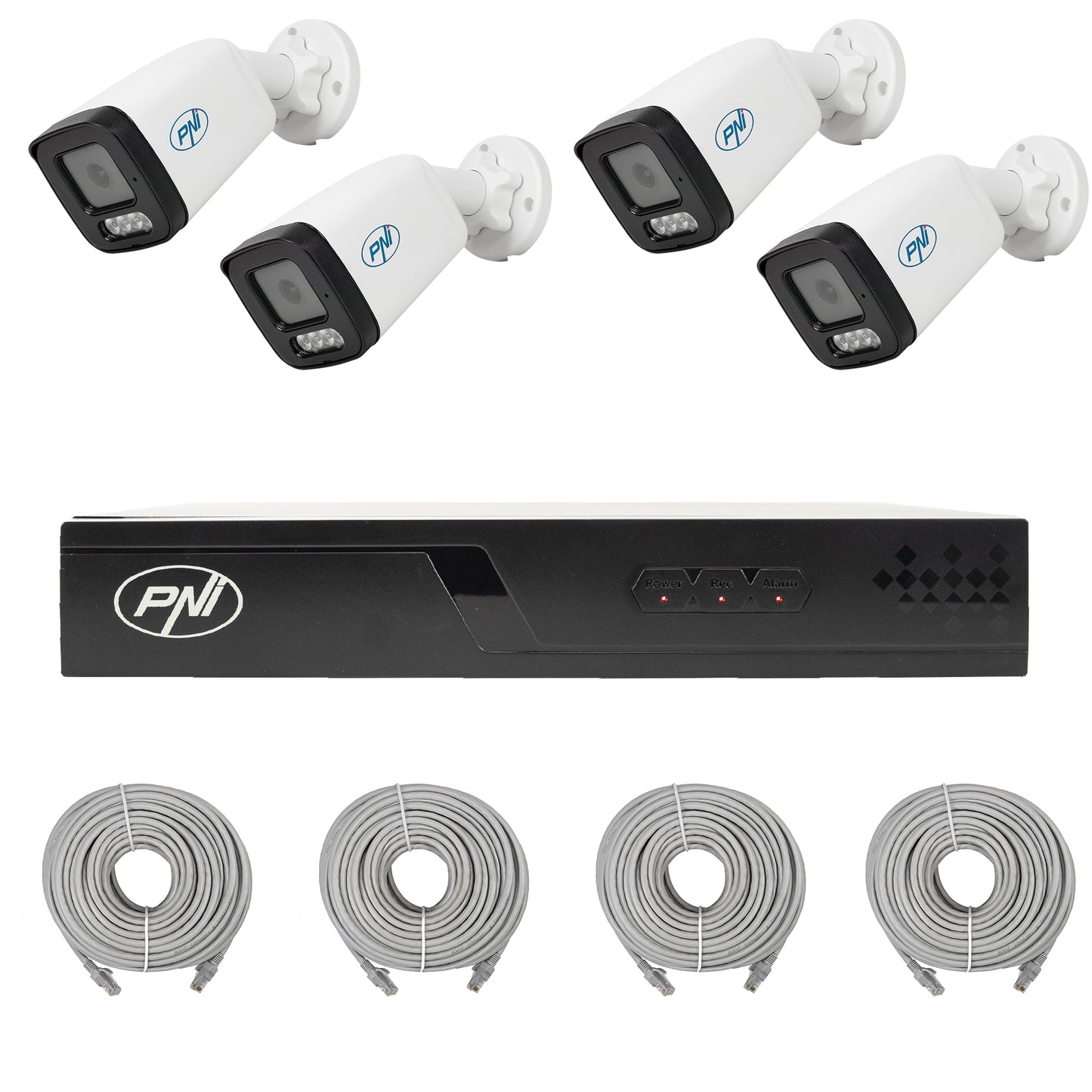 Pachet supraveghere video NVR POE PNI House IP710J, 4 camere PNI IP515J, 5MP si cabluri incluse
